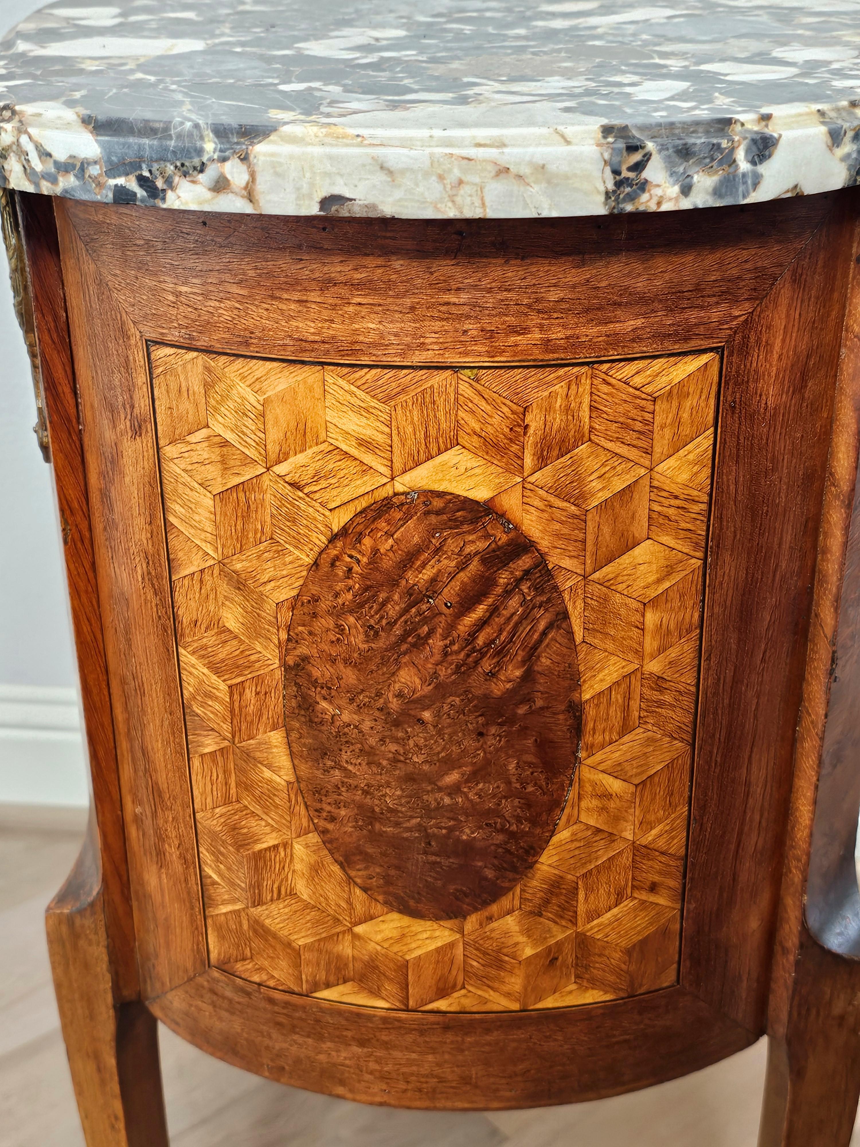 Antique French Louis XVI Parquetry Inlaid Nightstand Side Table 7
