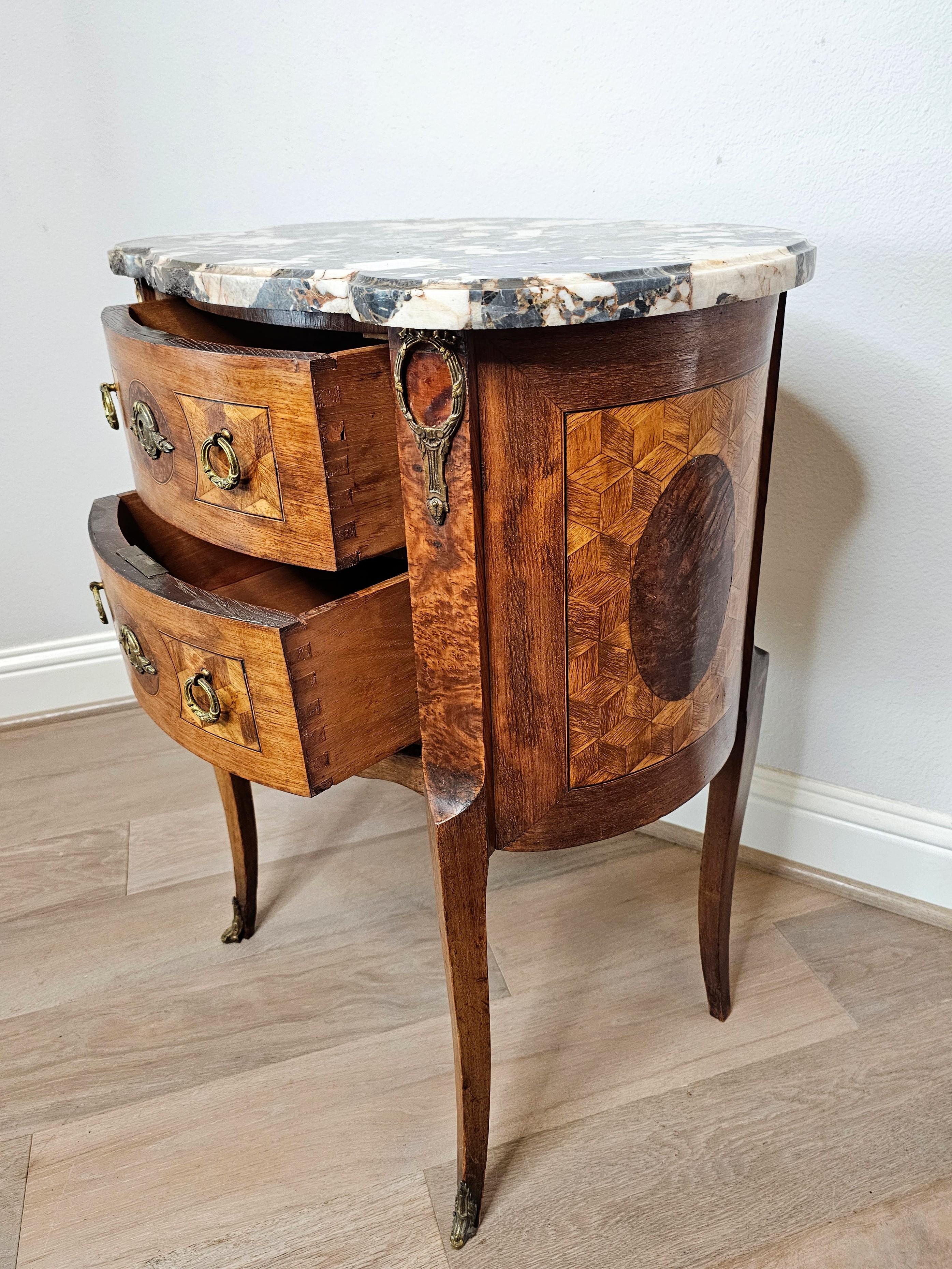 Antique French Louis XVI Parquetry Inlaid Nightstand Side Table 10