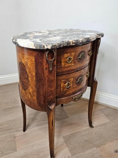 Antique French Louis XVI Parquetry Inlaid Nightstand Side Table