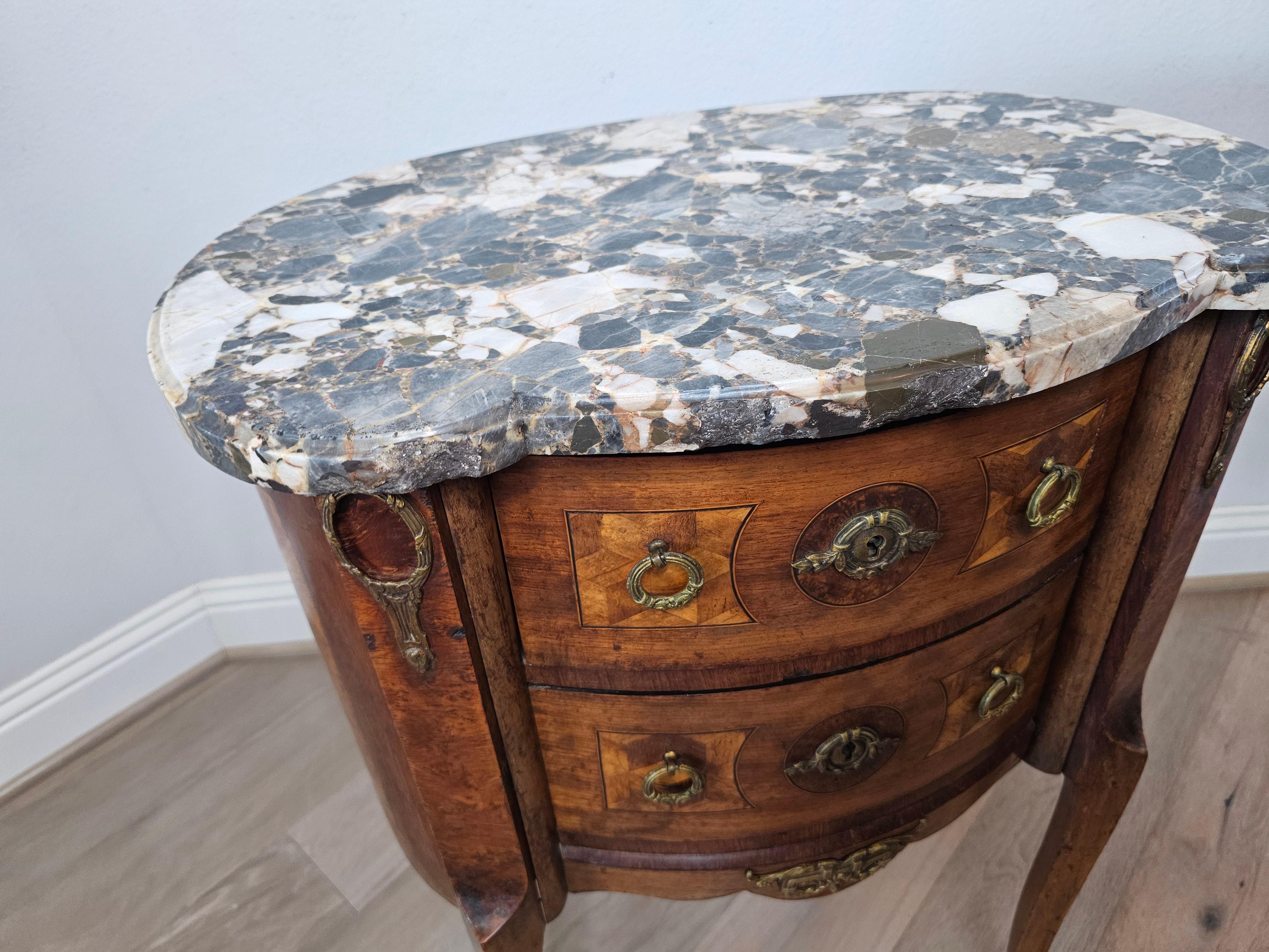Antique French Louis XVI Parquetry Inlaid Nightstand Side Table 14