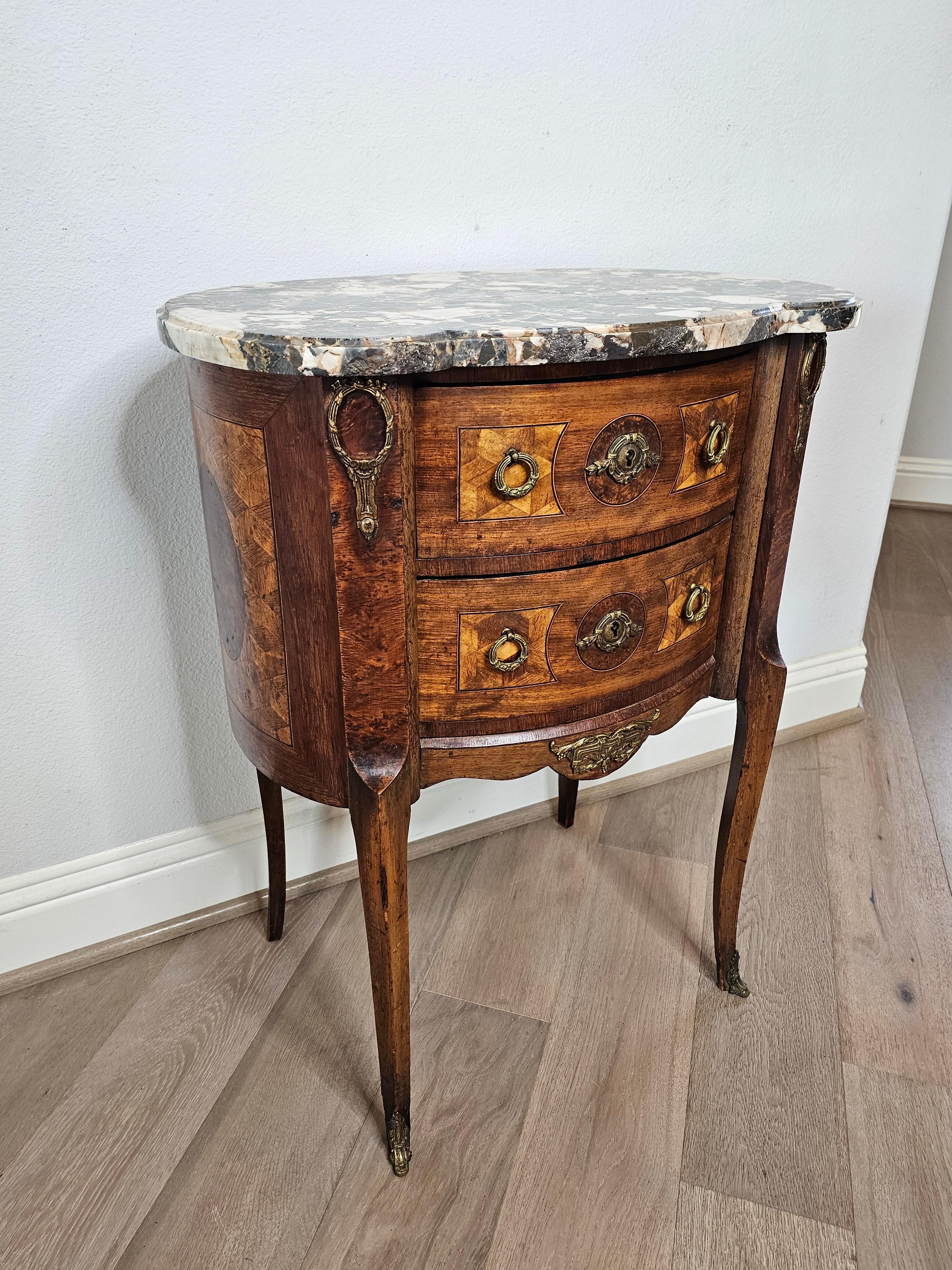 Hand-Crafted Antique French Louis XVI Parquetry Inlaid Nightstand Side Table