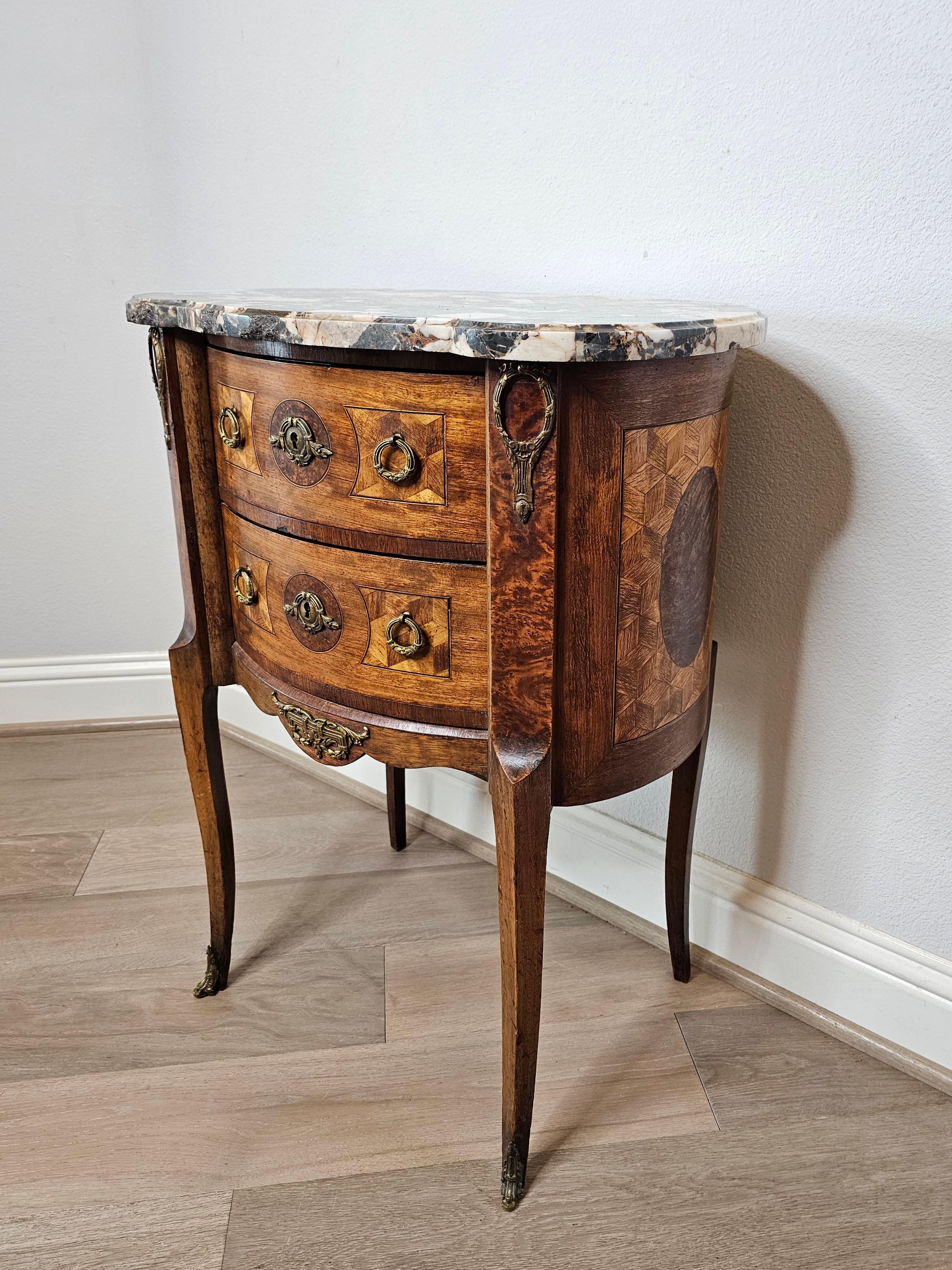 Antique French Louis XVI Parquetry Inlaid Nightstand Side Table In Fair Condition In Forney, TX