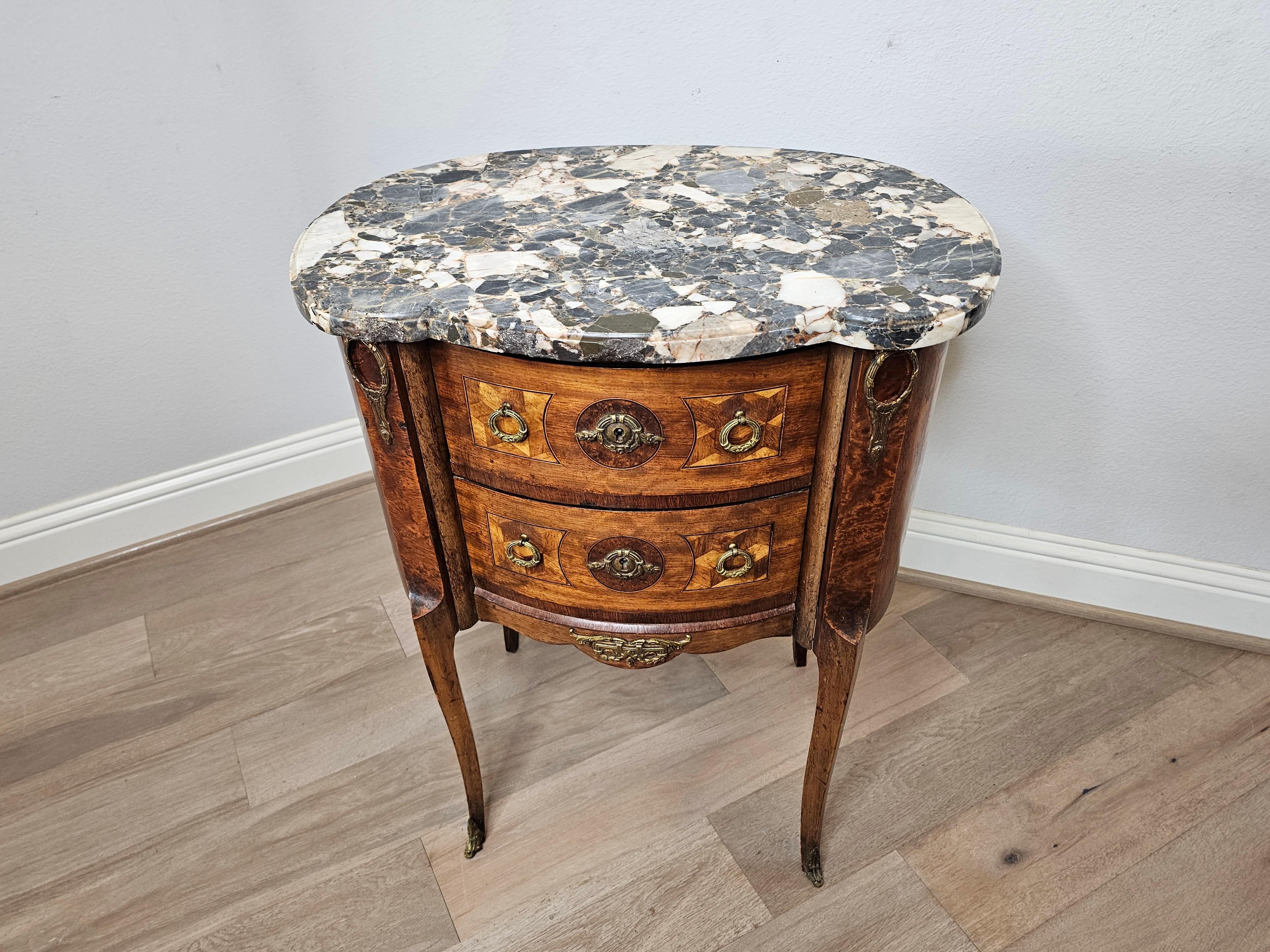 19th Century Antique French Louis XVI Parquetry Inlaid Nightstand Side Table