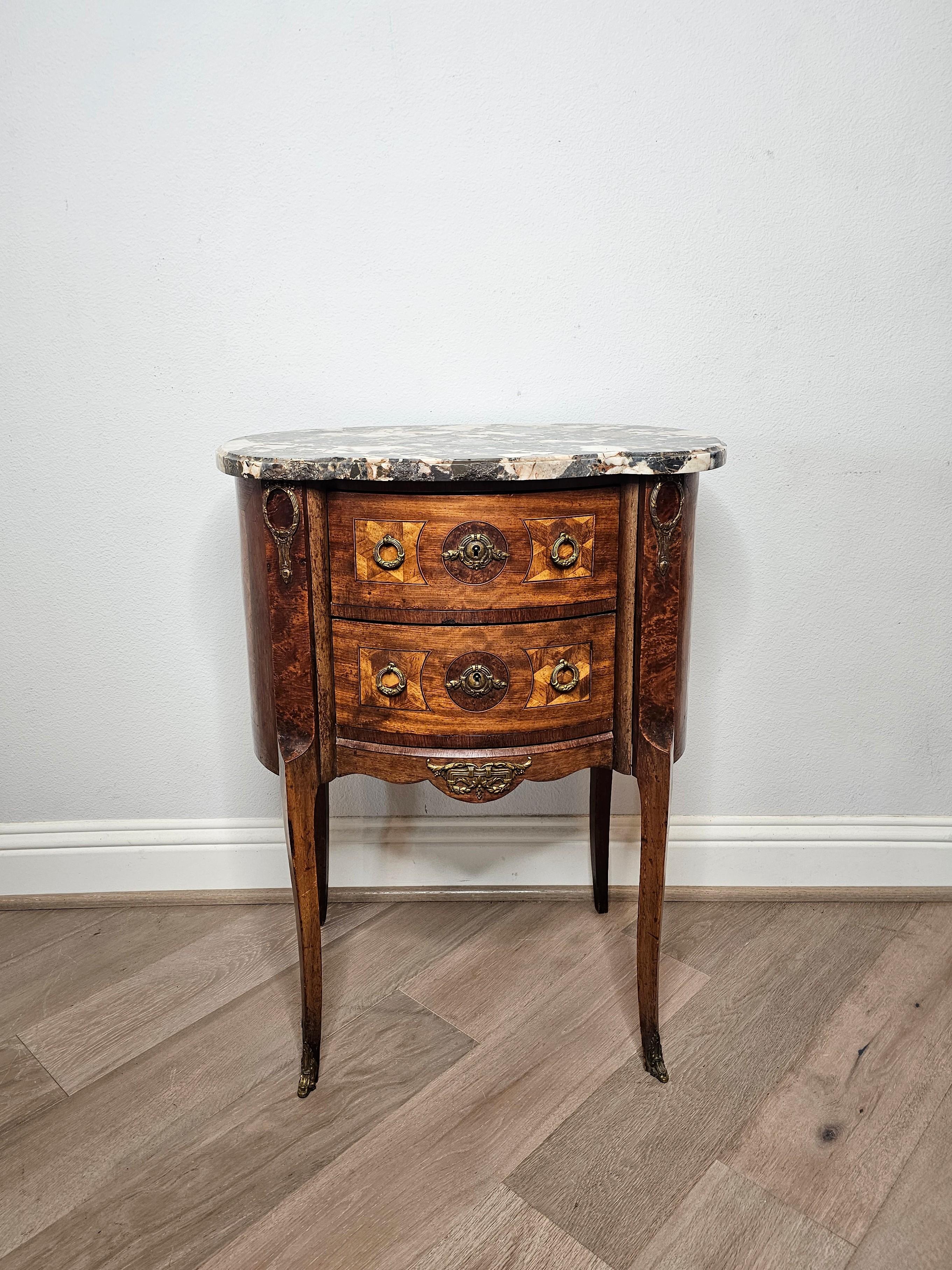 Scagliola Antique French Louis XVI Parquetry Inlaid Nightstand Side Table