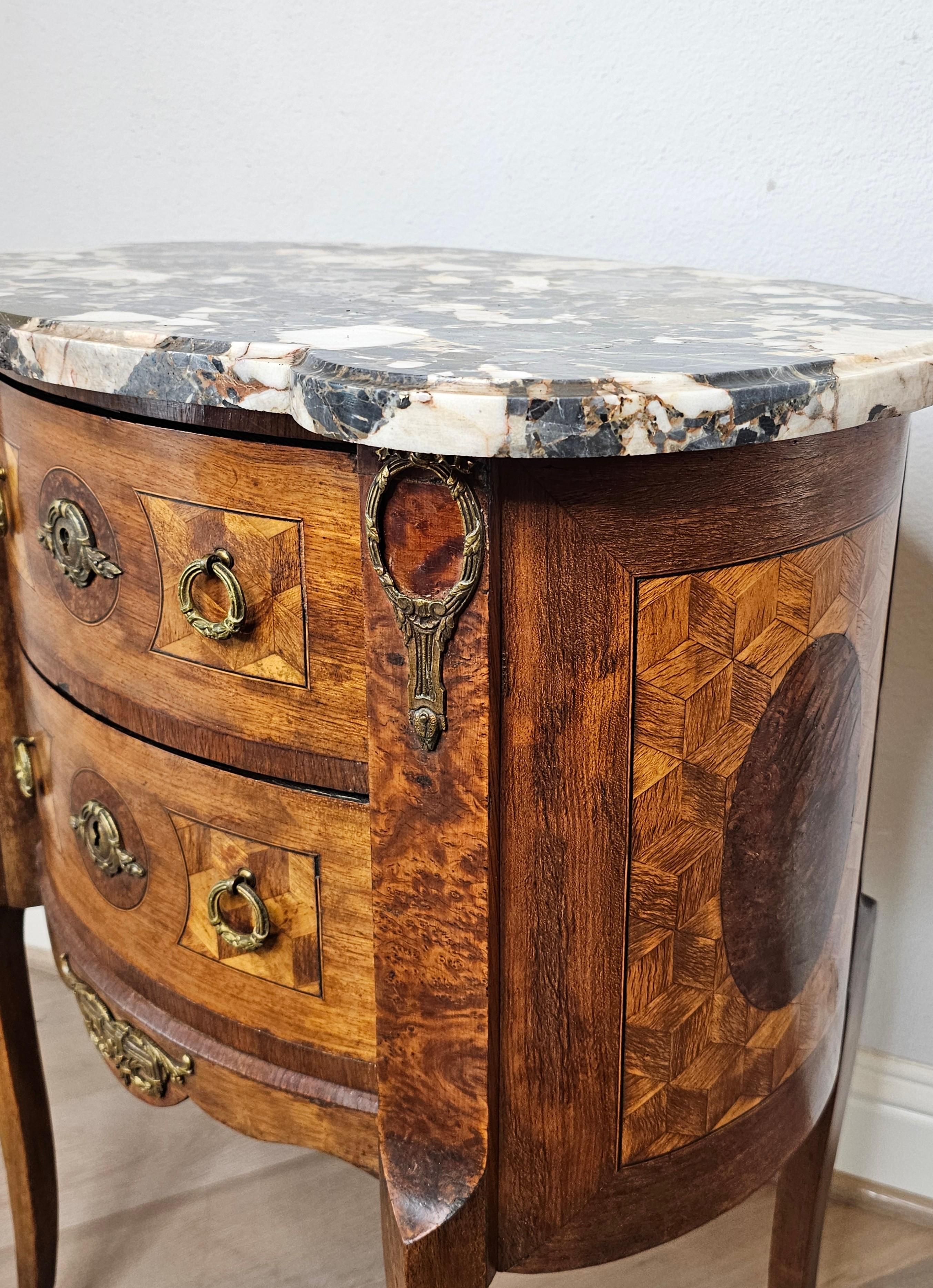 Antique French Louis XVI Parquetry Inlaid Nightstand Side Table 2