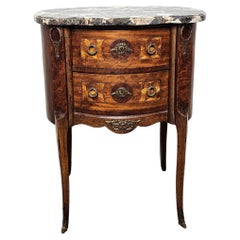 Used French Louis XVI Parquetry Inlaid Nightstand Side Table 