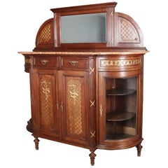 Antique French Louis XVI Parquetry Mahogany & Ormolu Mirrored Buffet, circa 1900