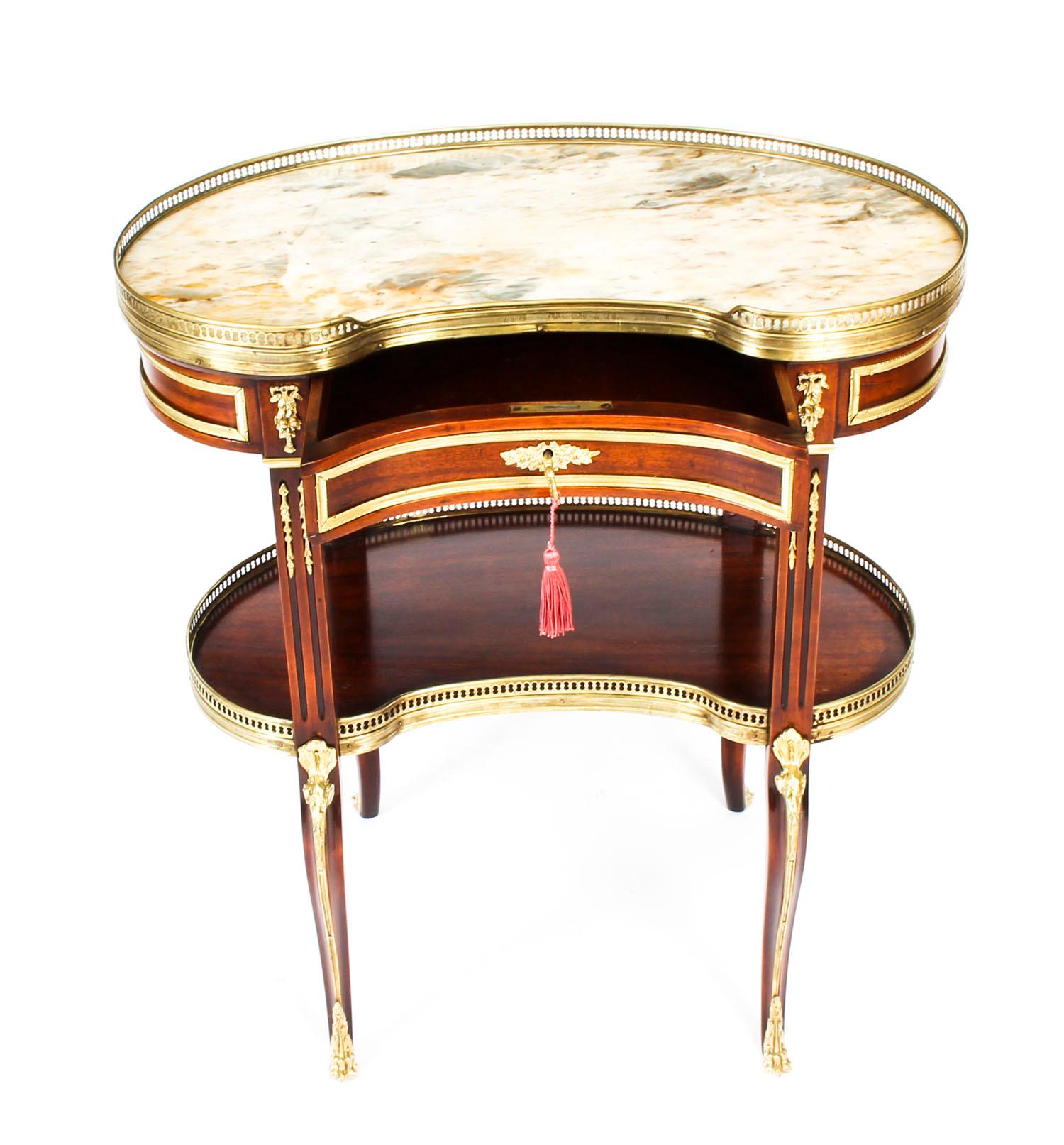 French Louis XVI Revival Kidney Shaped Marble-Top Side Table, 19th Century 8