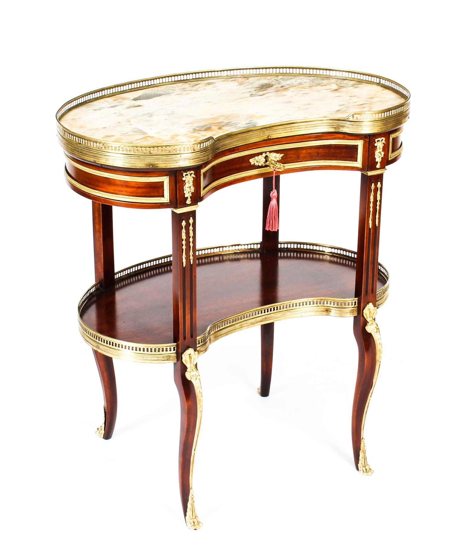 French Louis XVI Revival Kidney Shaped Marble-Top Side Table, 19th Century 10