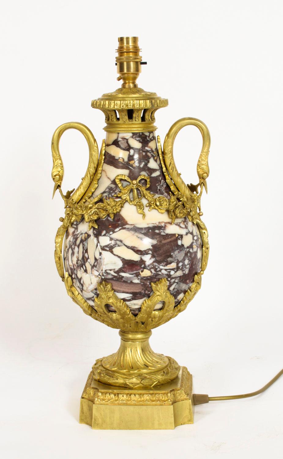 Antique French Louis XVI Revival Ormolu Mounted Marble Table Lamp 1860s For Sale 9