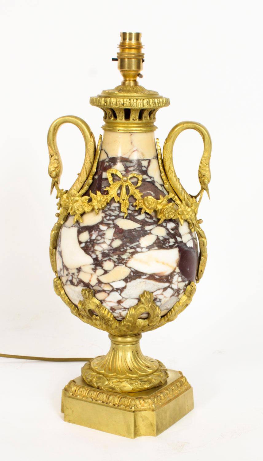 Antique French Louis XVI Revival Ormolu Mounted Marble Table Lamp 1860s For Sale 11
