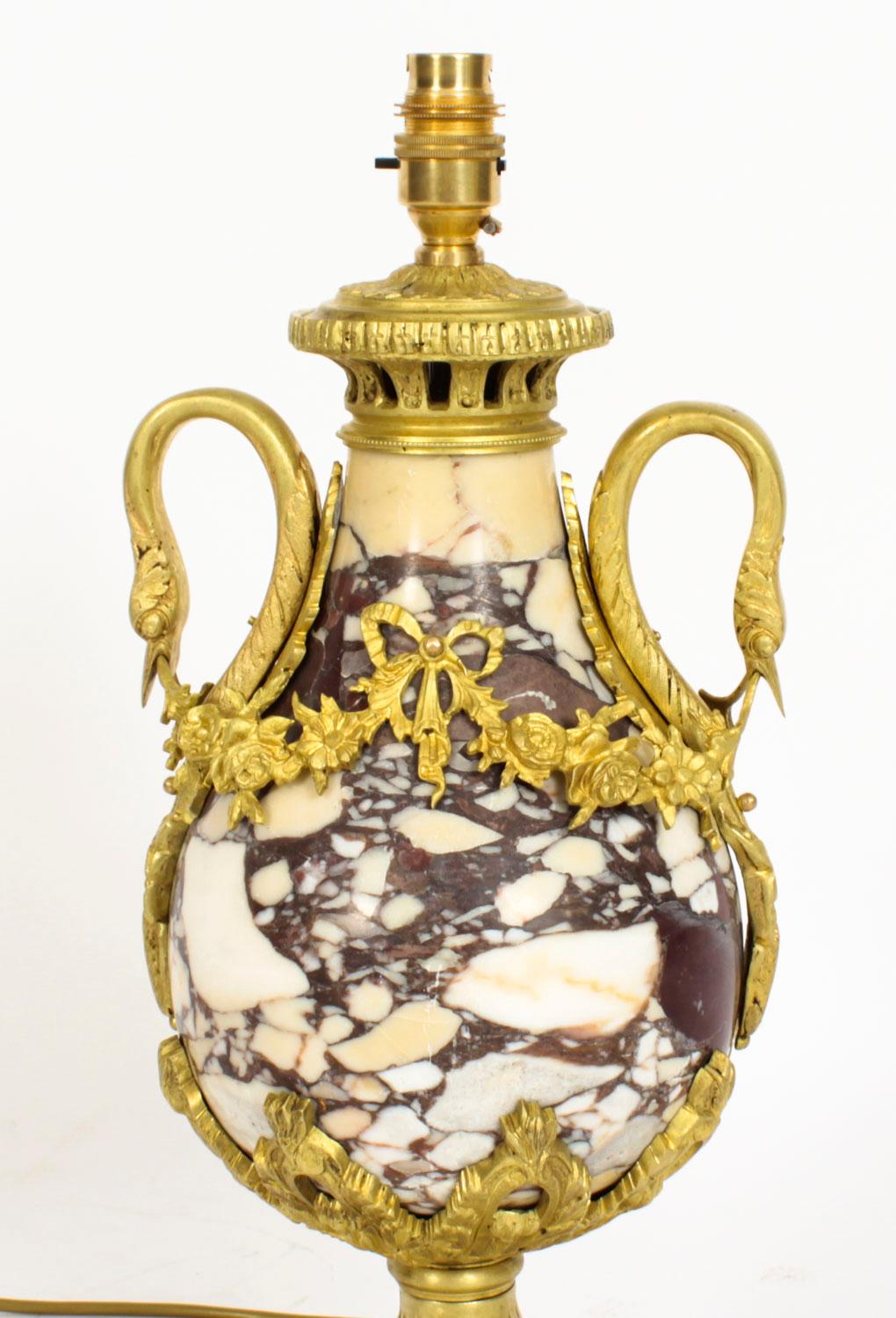 Antique French Louis XVI Revival Ormolu Mounted Marble Table Lamp 1860s In Good Condition For Sale In London, GB