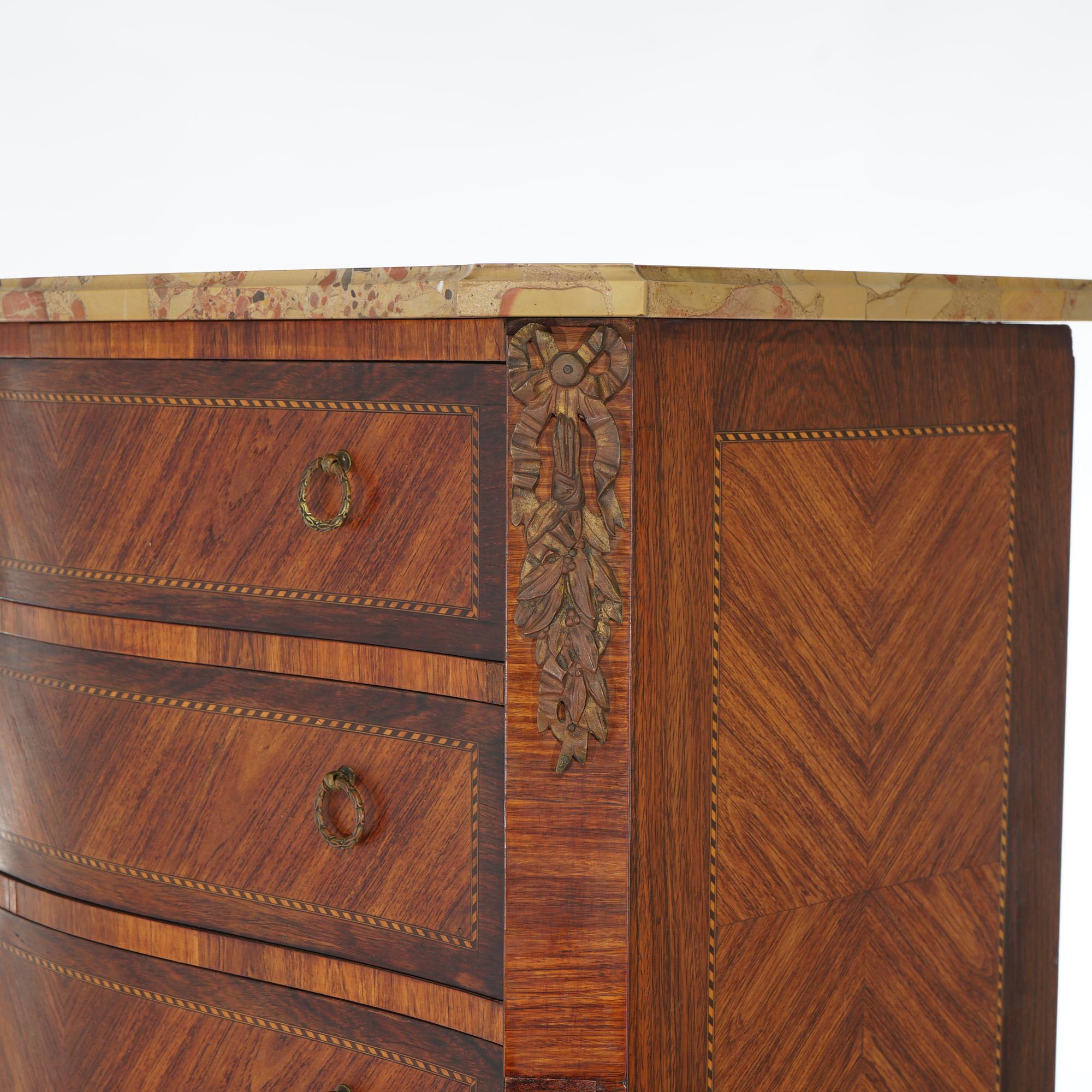 Antique French Louis XVI Rosewood, Marble & Satinwood Herringbone Chest c1920 For Sale 5