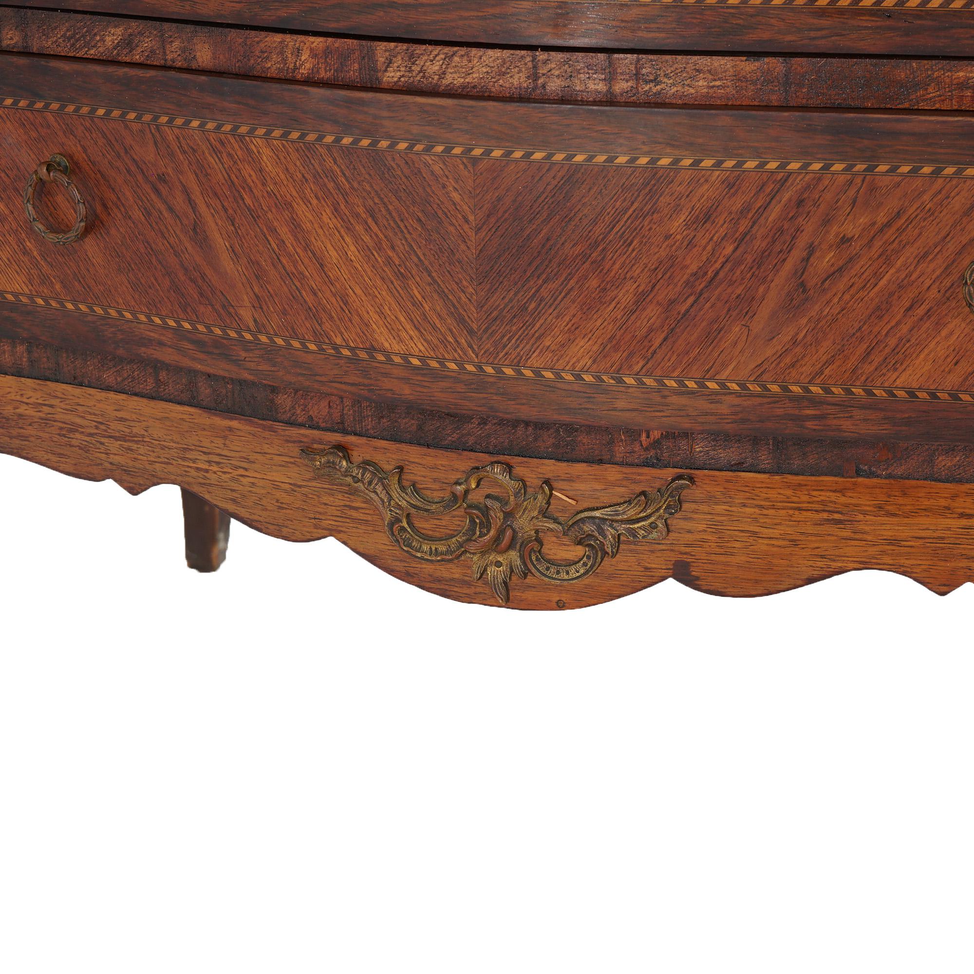 Antique French Louis XVI Rosewood, Marble & Satinwood Herringbone Chest c1920 For Sale 15