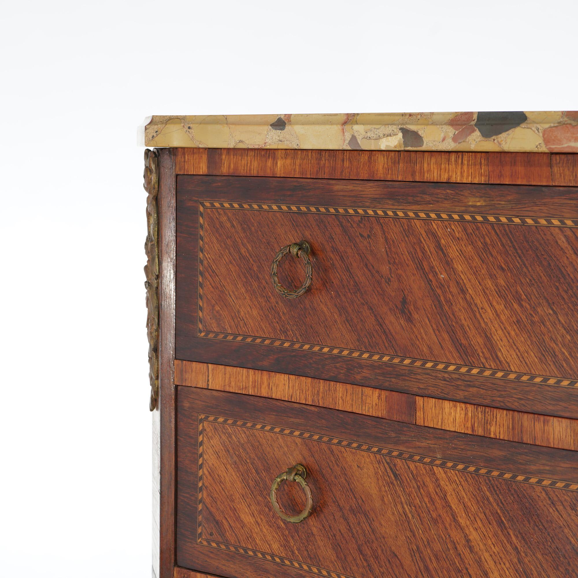 Antique French Louis XVI Rosewood, Marble & Satinwood Herringbone Chest c1920 For Sale 3