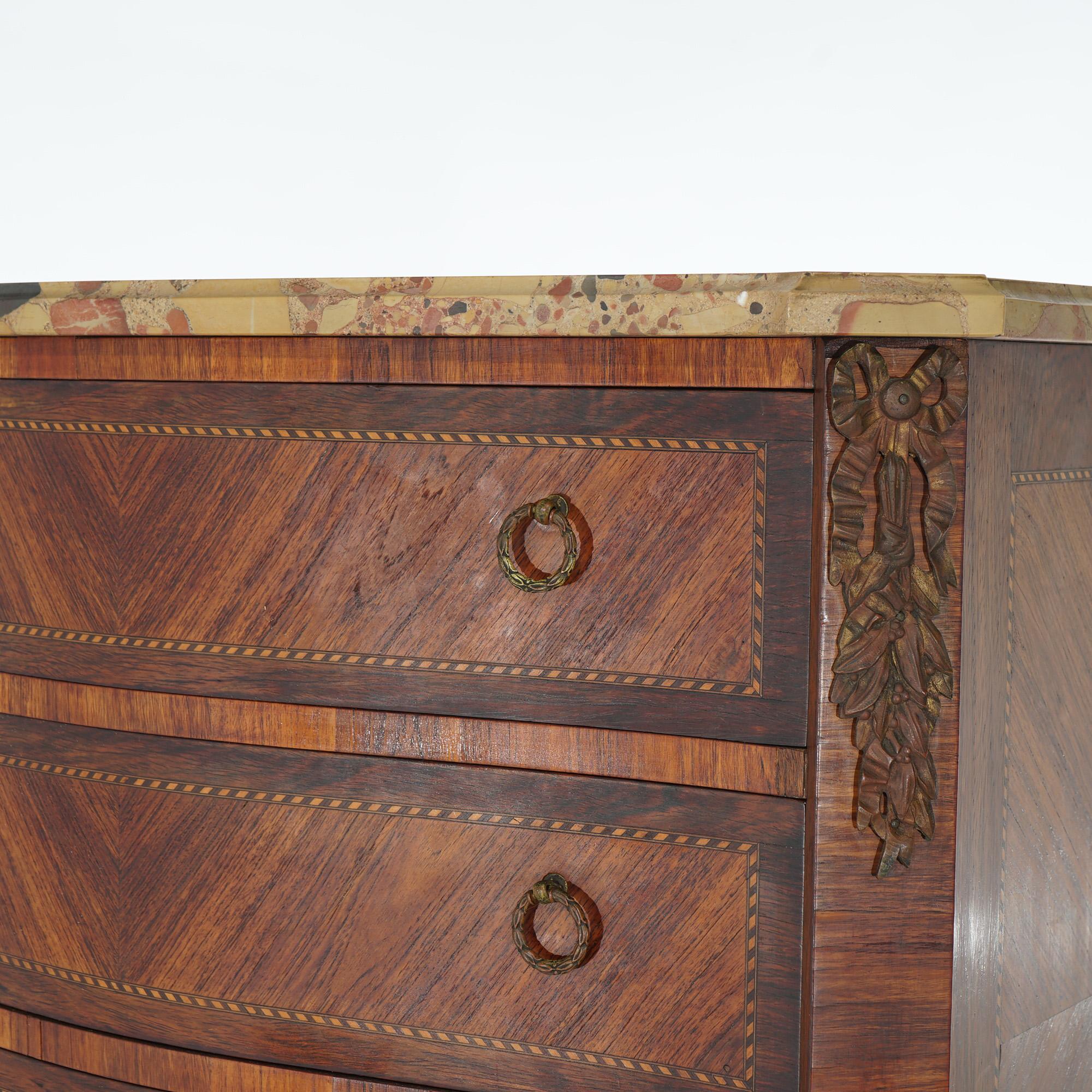 Antique French Louis XVI Rosewood, Marble & Satinwood Herringbone Chest c1920 For Sale 4