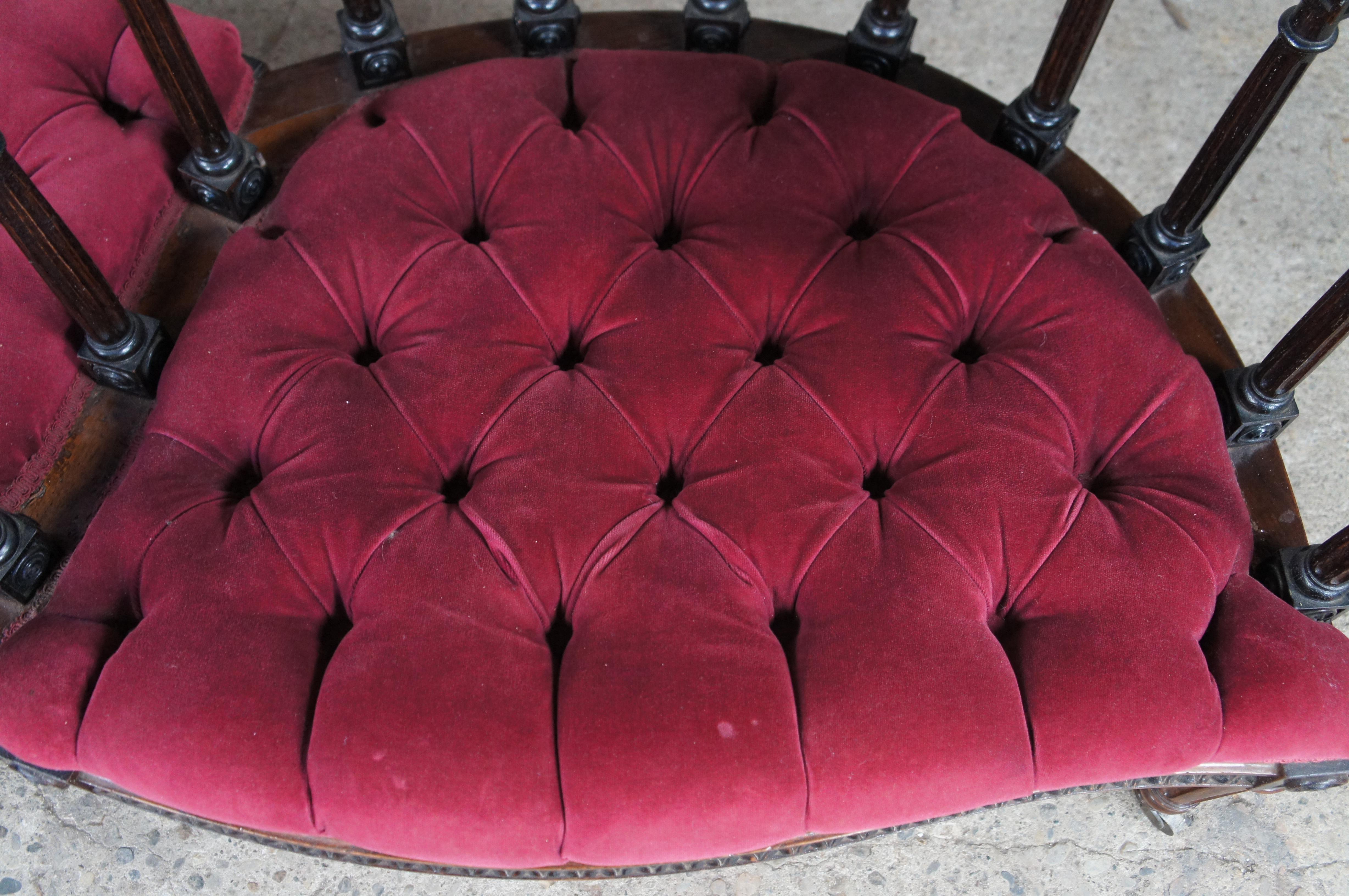 Antique French Louis XVI Rosewood Tete A Tete Conversation Chair Bench Loveseat For Sale 2