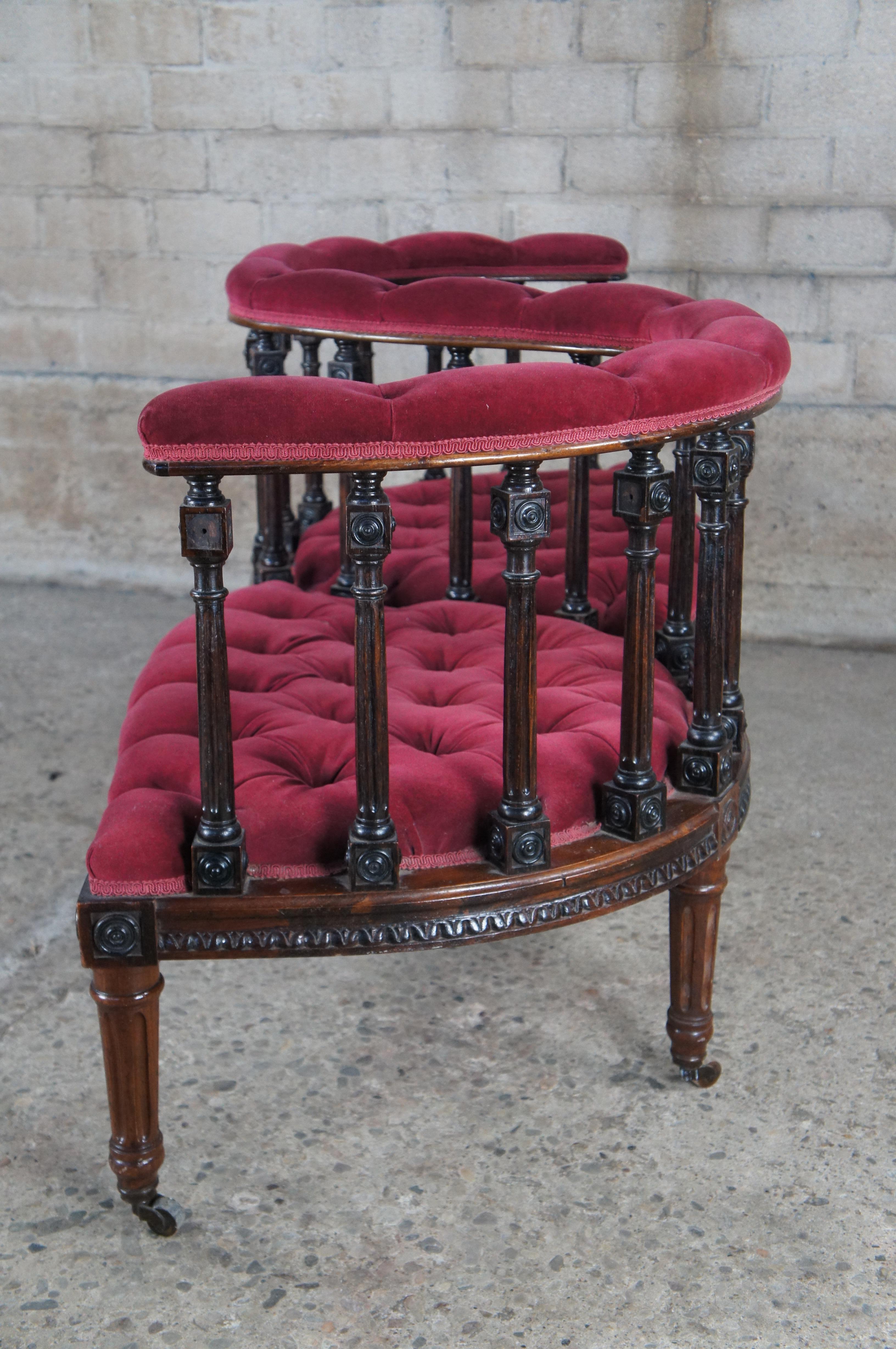 Antique French Louis XVI Rosewood Tete A Tete Conversation Chair Bench Loveseat For Sale 3