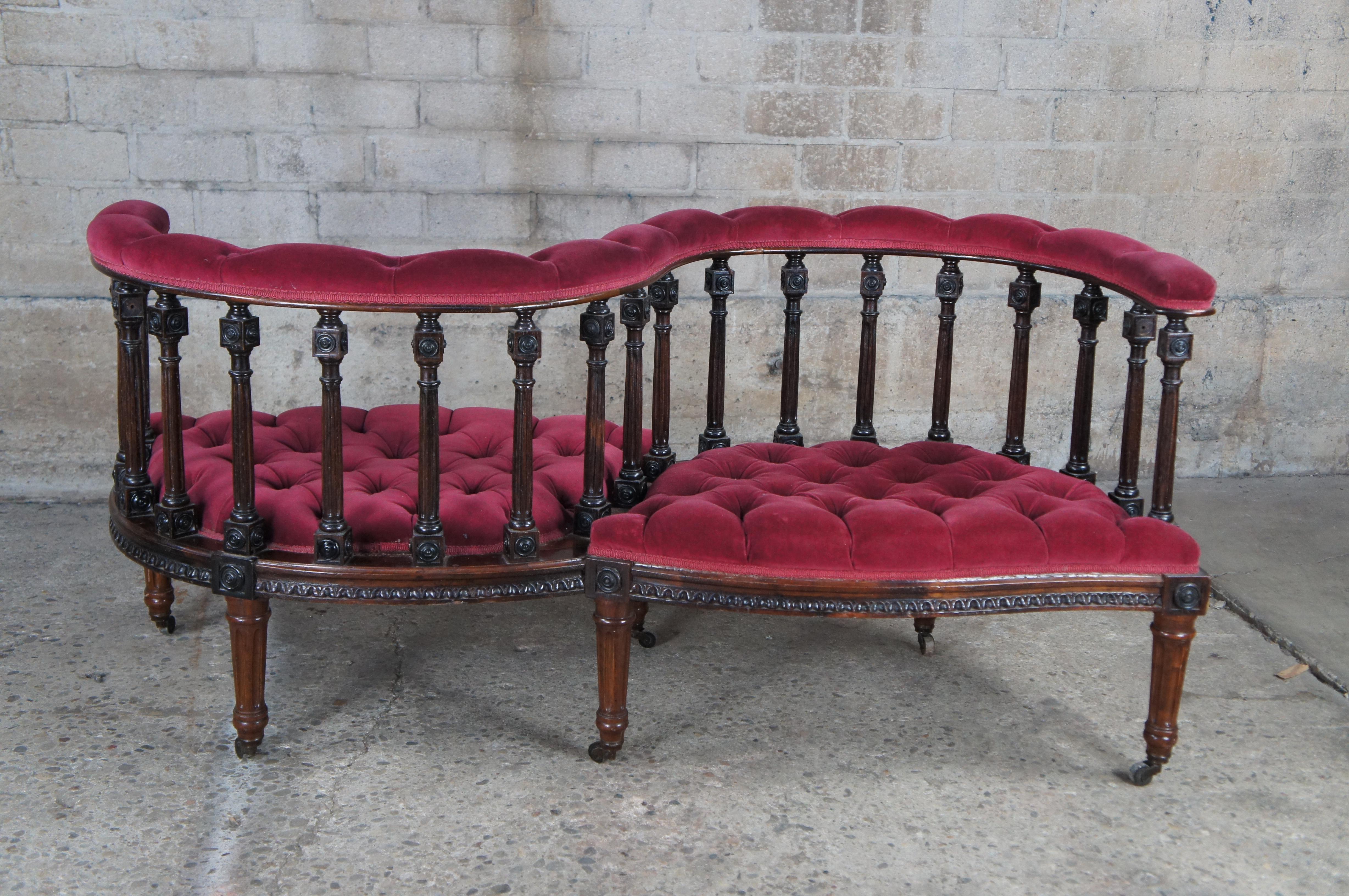 Antique French Louis XVI Rosewood Tete A Tete Conversation Chair Bench Loveseat For Sale 4