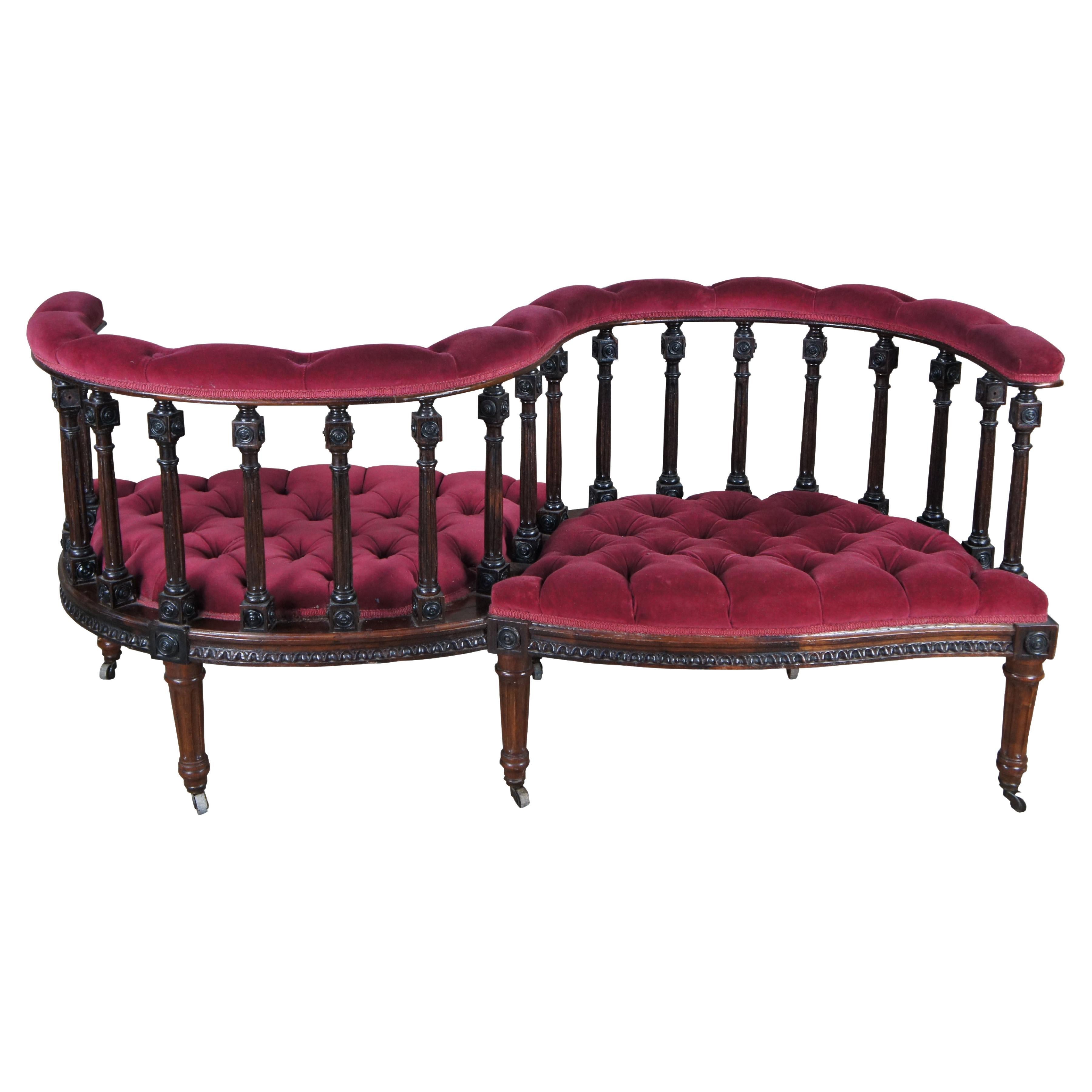 Antique French Louis XVI Rosewood Tete A Tete Conversation Chair Bench Loveseat