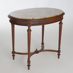 Antique French Louis XVI Rouge Specimen Marble & Walnut Parlor Table, C1900