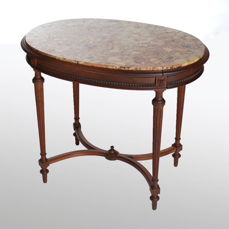 Antique French Louis XVI Rouge Specimen Marble and Walnut Parlor Table ...