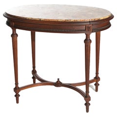 Antique French Louis XVI Rouge Specimen Marble & Walnut Parlor Table, C1900