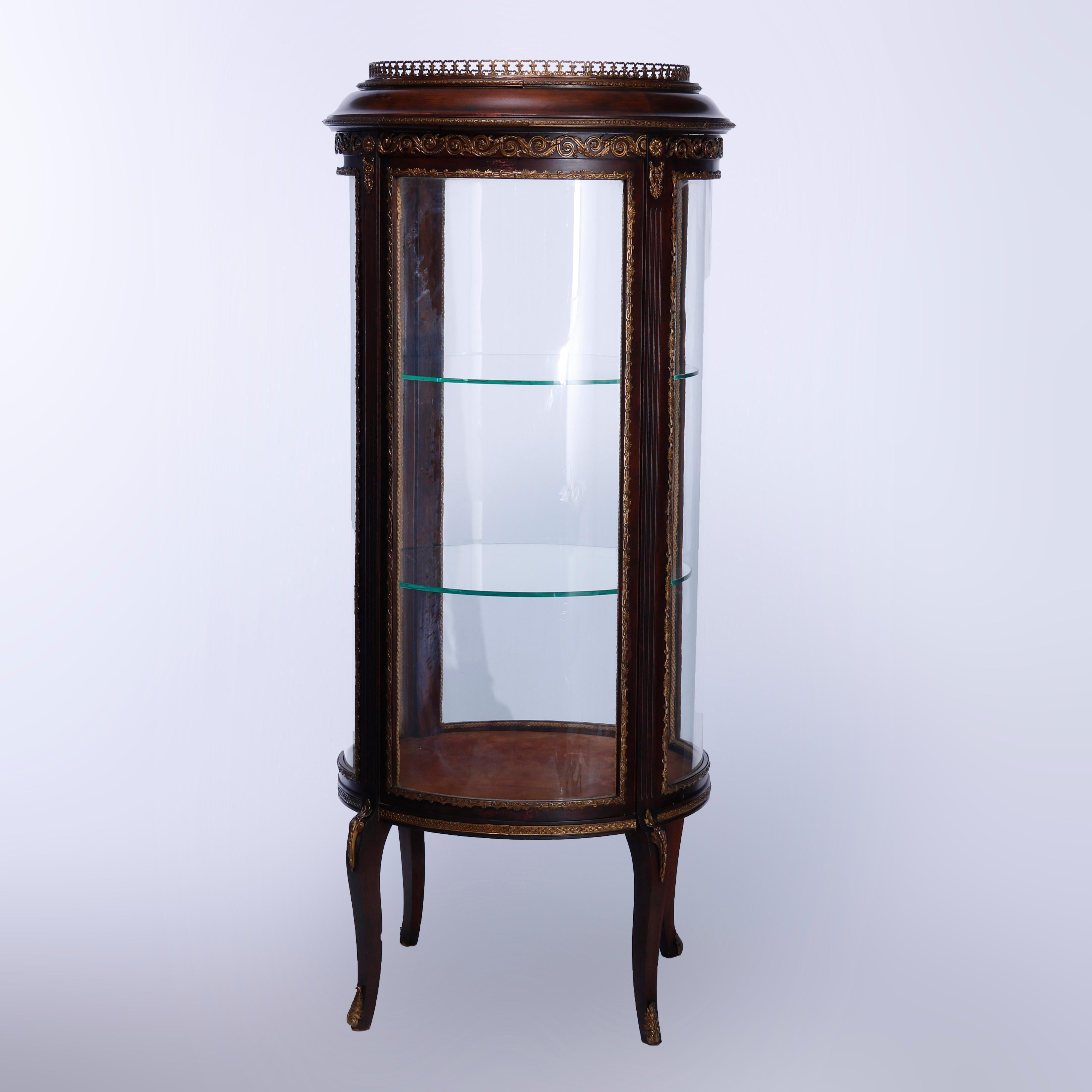 Antique French Louis XVI Round Flame Mahogany & Ormolu Vitrine, C1890 In Good Condition In Big Flats, NY