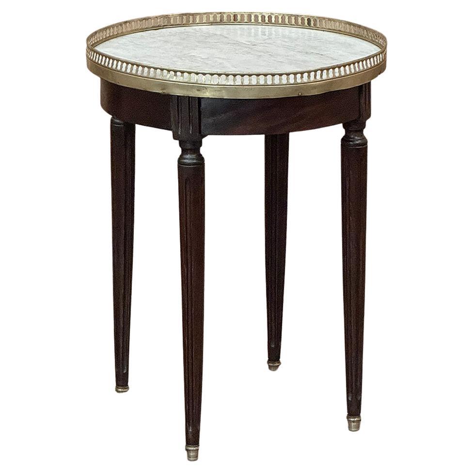 Antique French Louis XVI Round Mahogany End Table with Carrara Marble For Sale