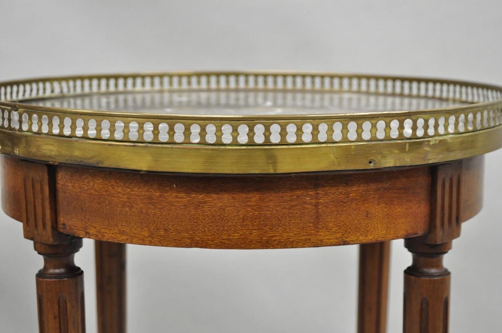 Mahogany Antique French Louis XVI Round Marble Top Small Bouillotte Drinks Side Table For Sale
