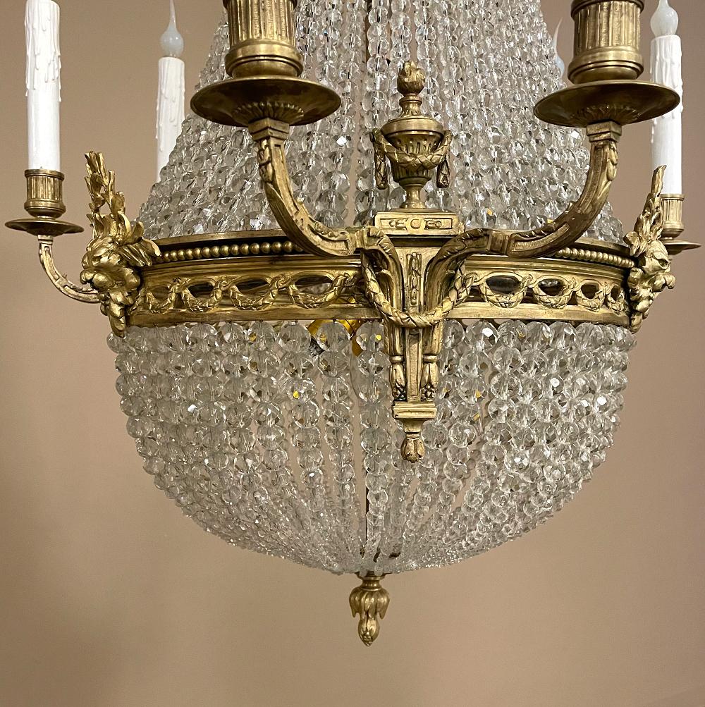 Antique French Louis XVI Sack of Pearls Crystal & Bronze Chandelier For Sale 5