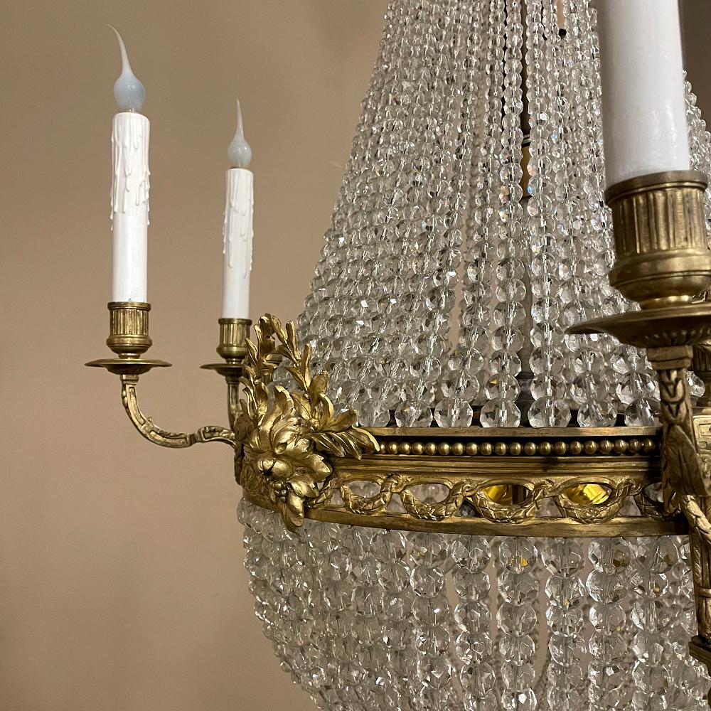 Antique French Louis XVI Sack of Pearls Crystal & Bronze Chandelier For Sale 3