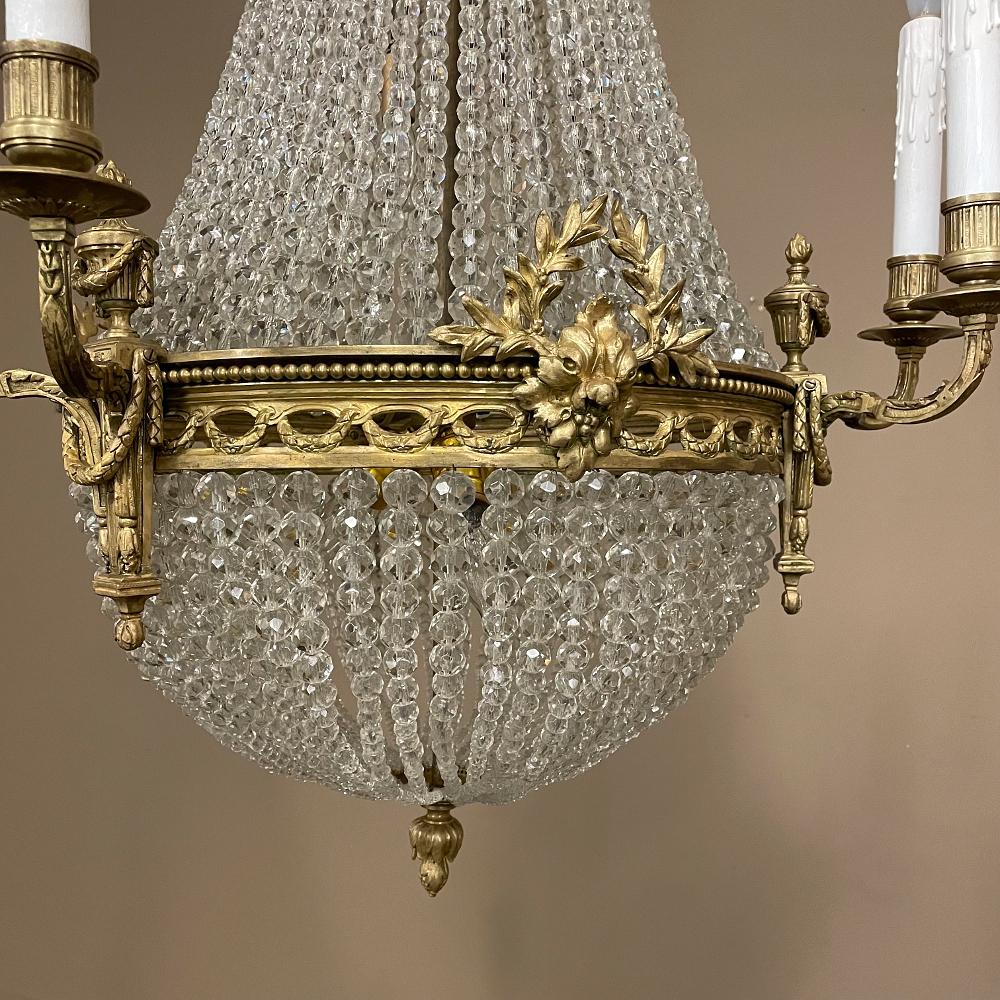 Antique French Louis XVI Sack of Pearls Crystal & Bronze Chandelier For Sale 4