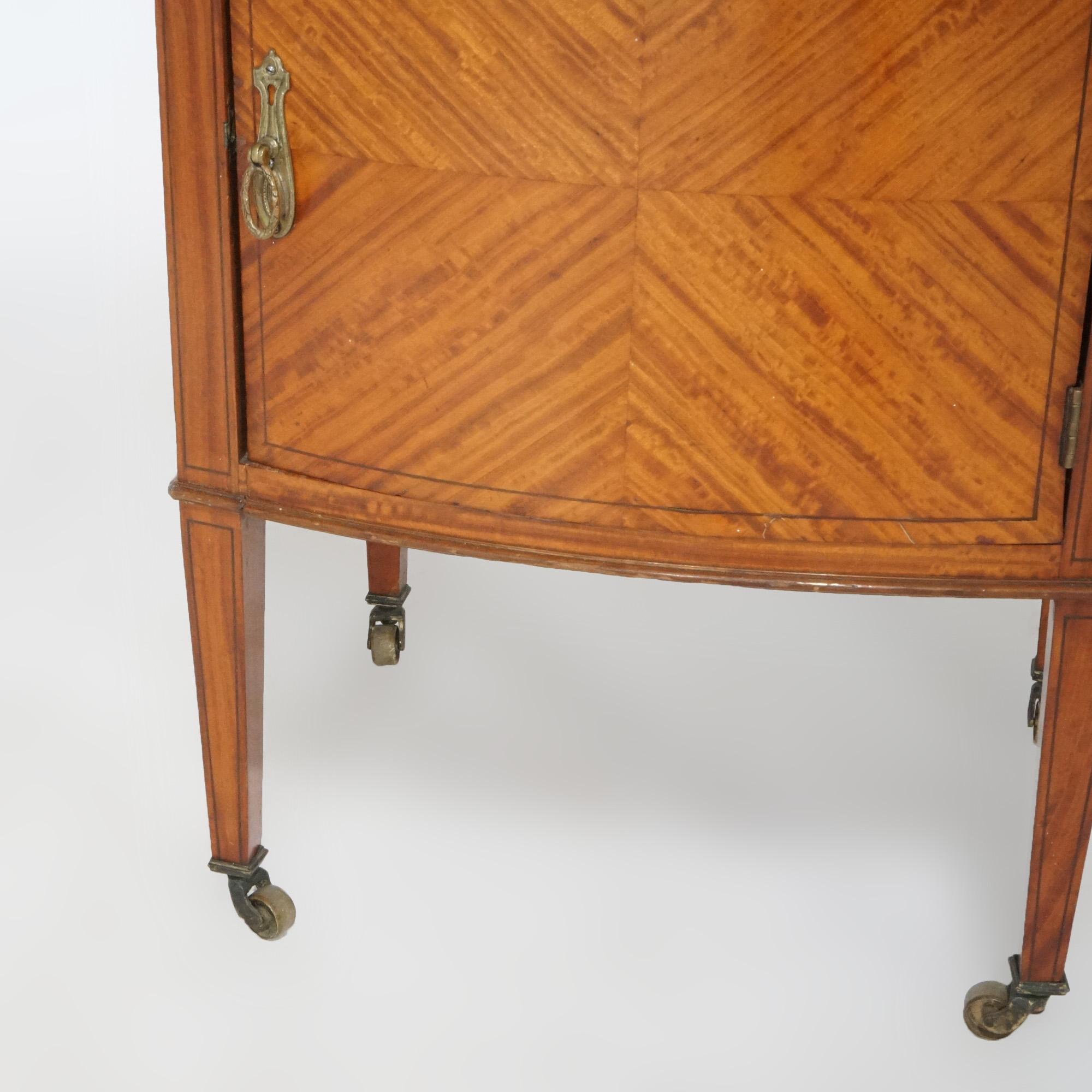 Antique French Louis XVI Satinwood Bow Front Side Table with Cabinet, circa 1920 For Sale 11