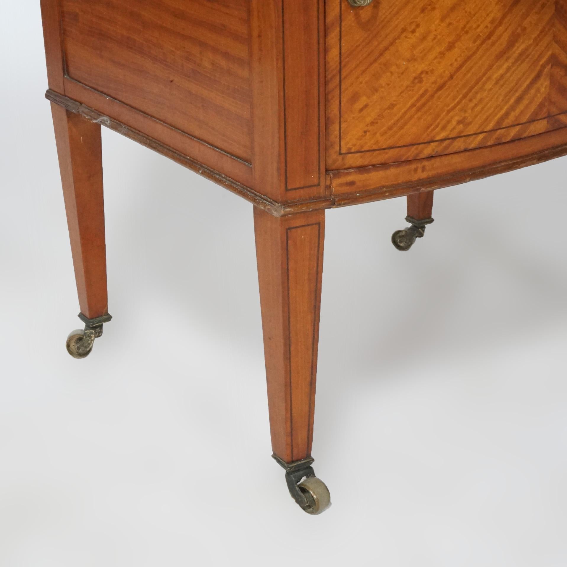 Antique French Louis XVI Satinwood Bow Front Side Table with Cabinet, circa 1920 For Sale 12