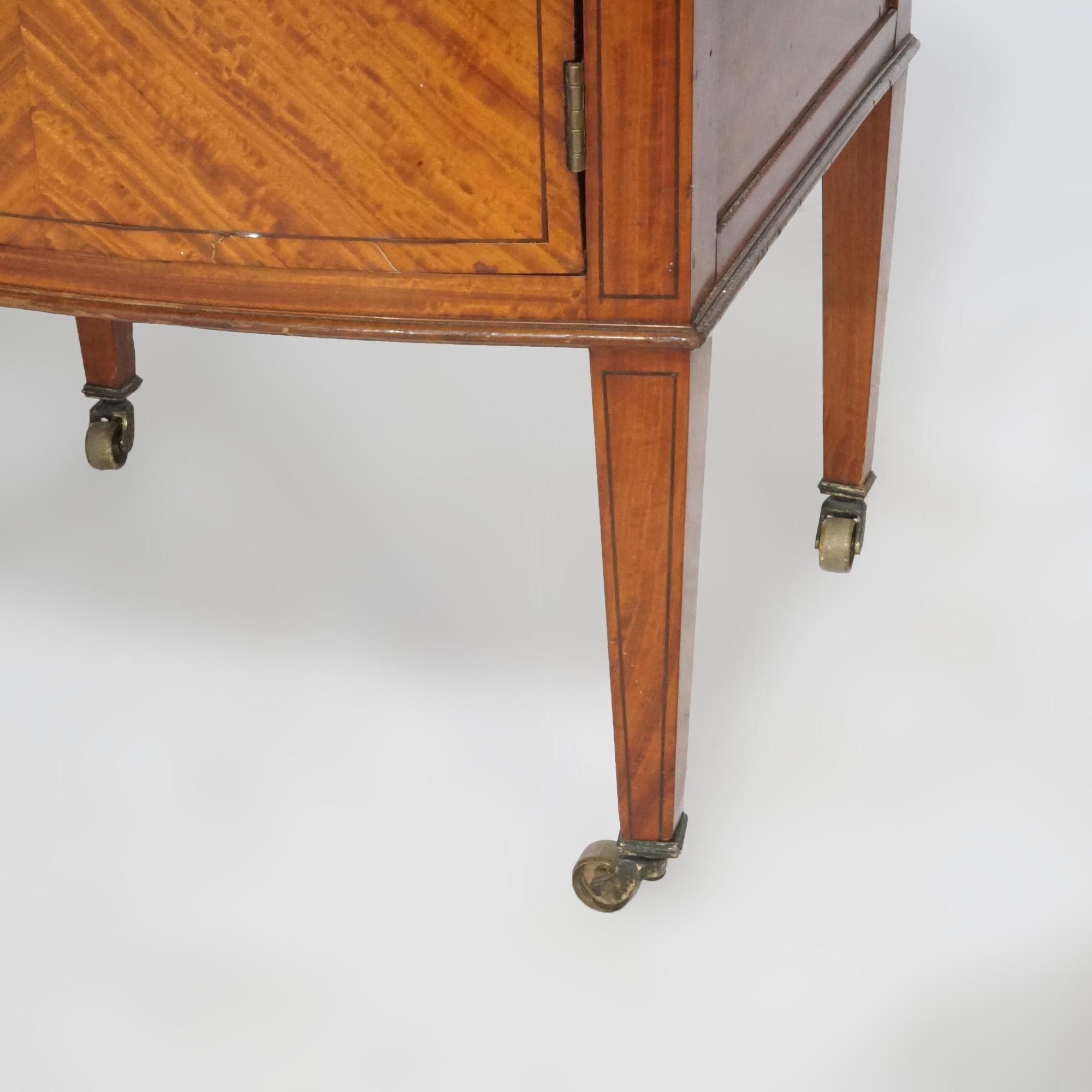 Antique French Louis XVI Satinwood Bow Front Side Table with Cabinet, circa 1920 For Sale 13