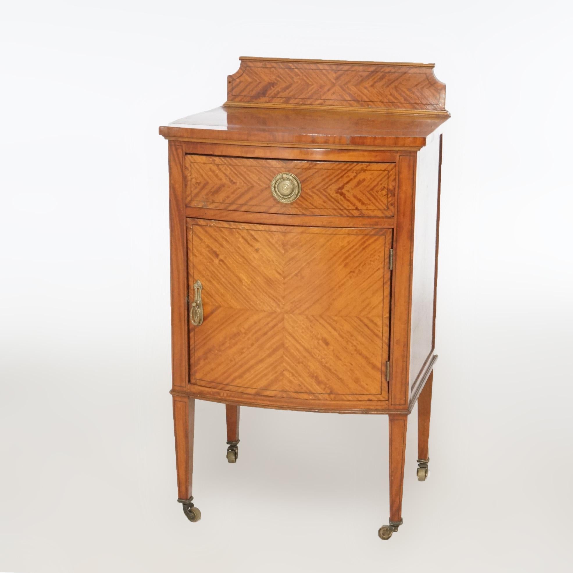 Antique French Louis XVI Satinwood Bow Front Side Table with Cabinet, circa 1920 In Good Condition For Sale In Big Flats, NY