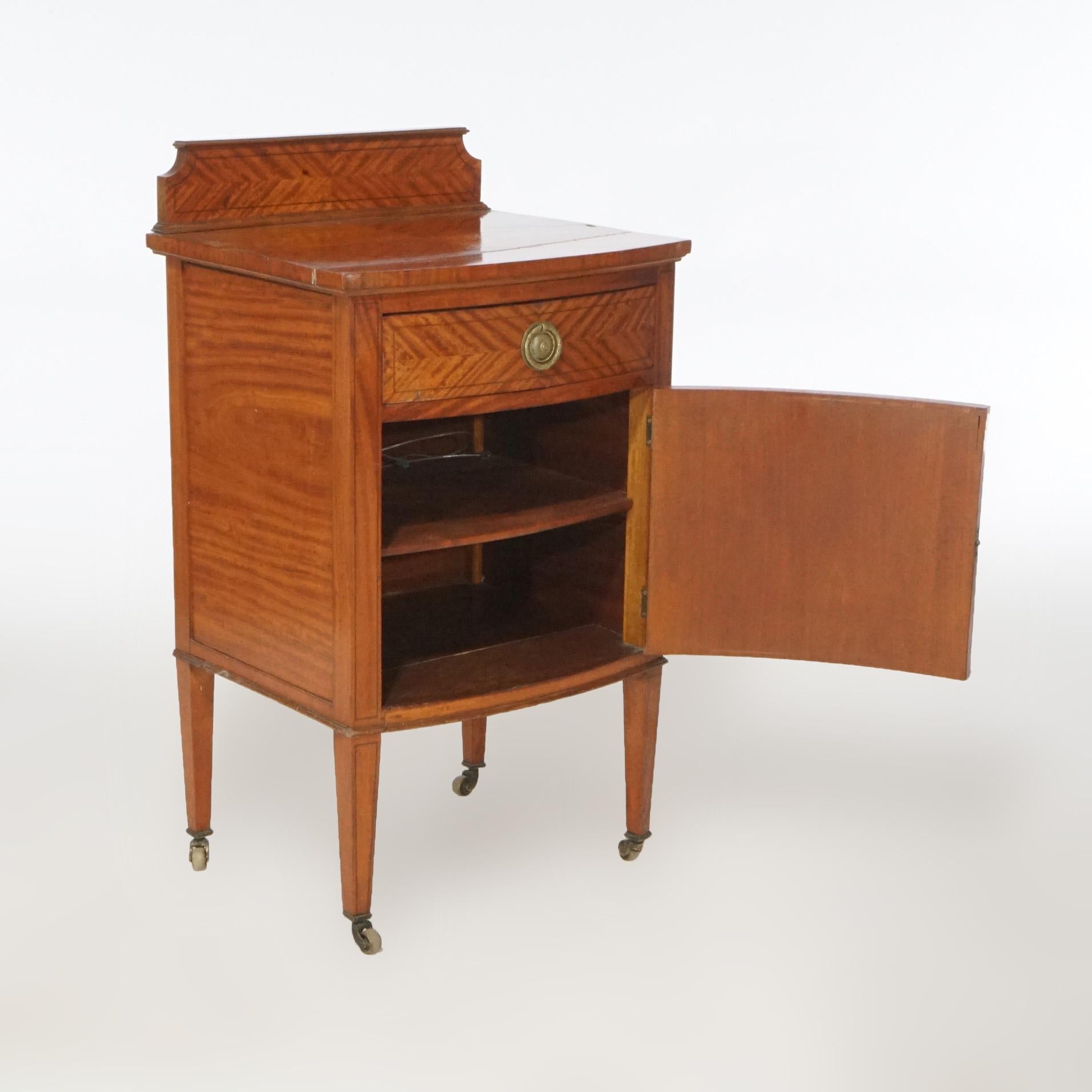 20th Century Antique French Louis XVI Satinwood Bow Front Side Table with Cabinet, circa 1920 For Sale