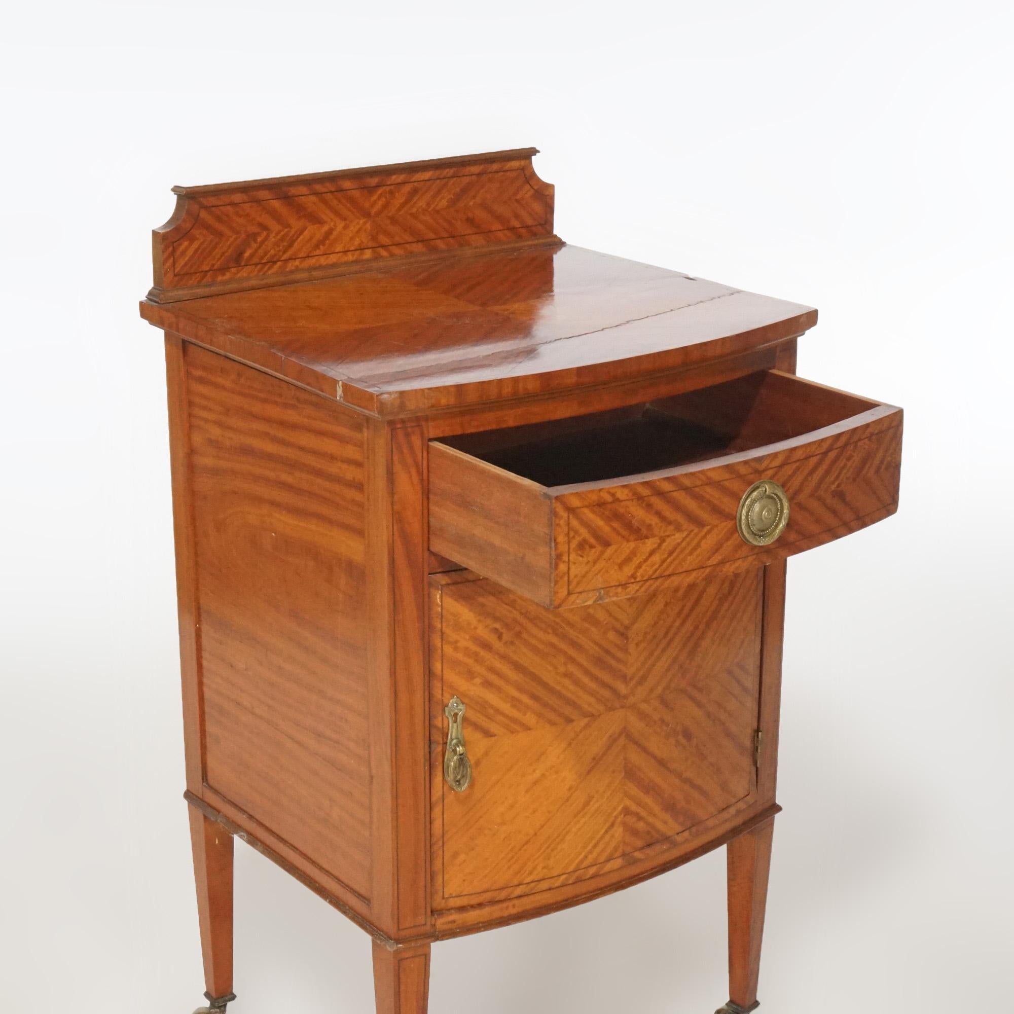 Antique French Louis XVI Satinwood Bow Front Side Table with Cabinet, circa 1920 For Sale 1