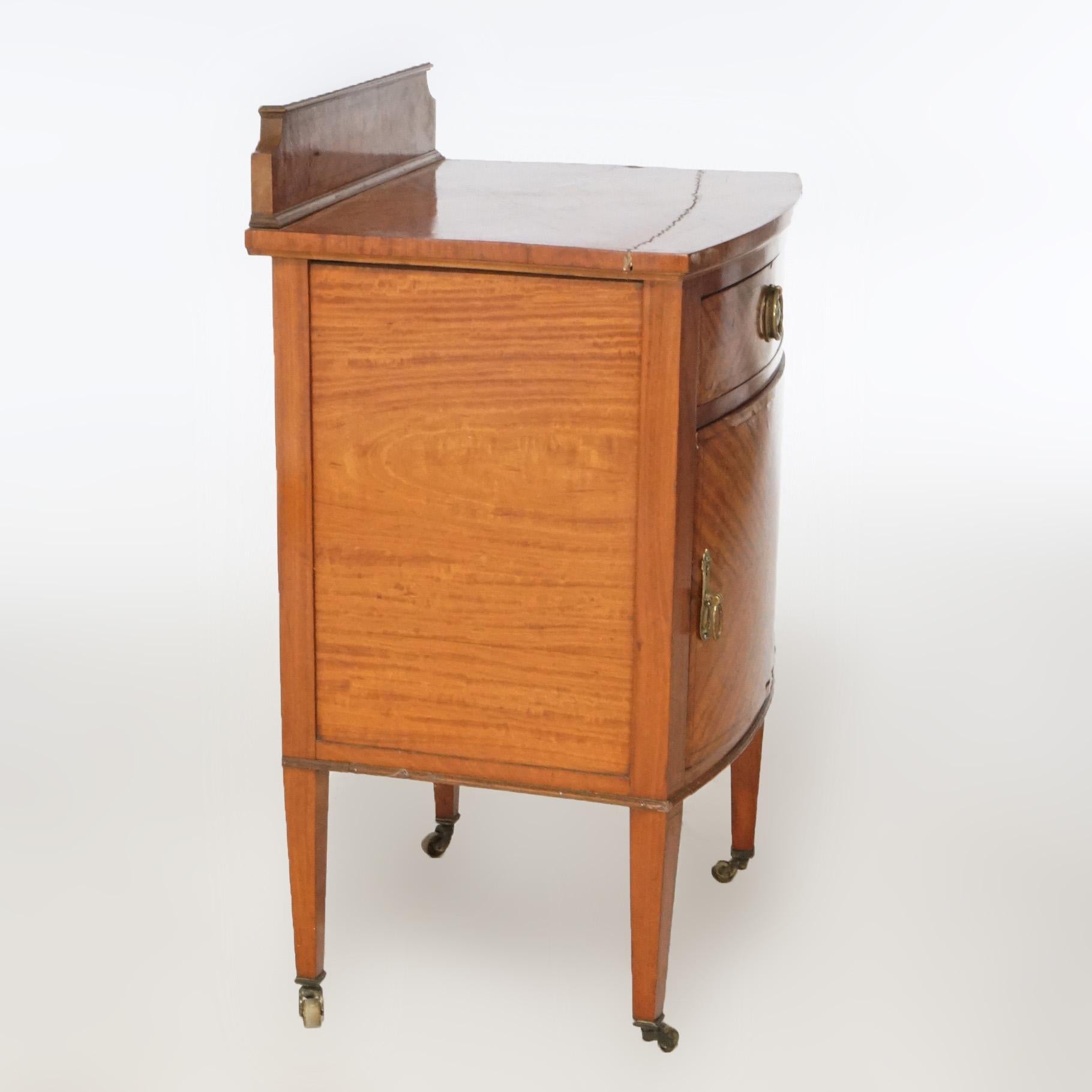 Antique French Louis XVI Satinwood Bow Front Side Table with Cabinet, circa 1920 2