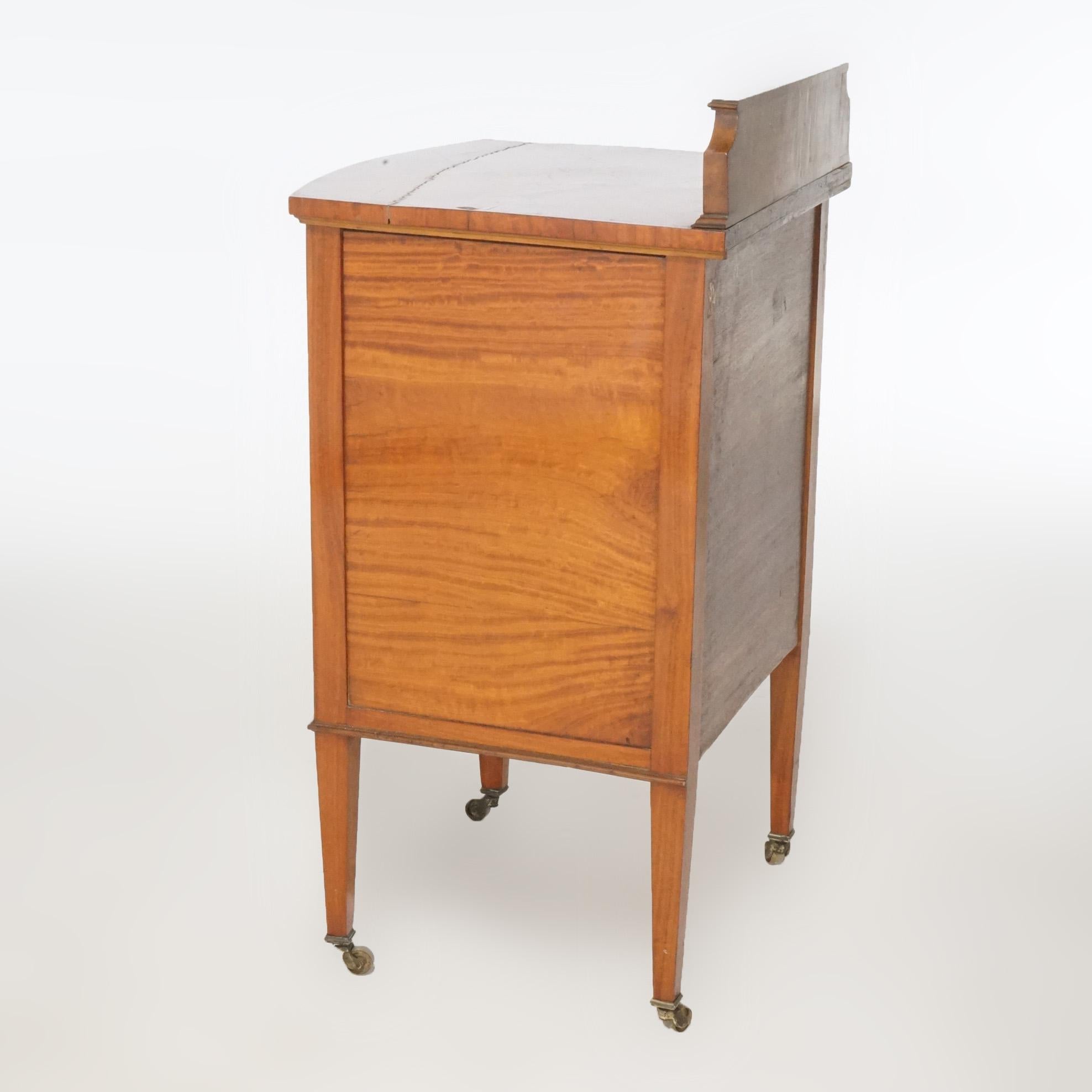 Antique French Louis XVI Satinwood Bow Front Side Table with Cabinet, circa 1920 For Sale 3