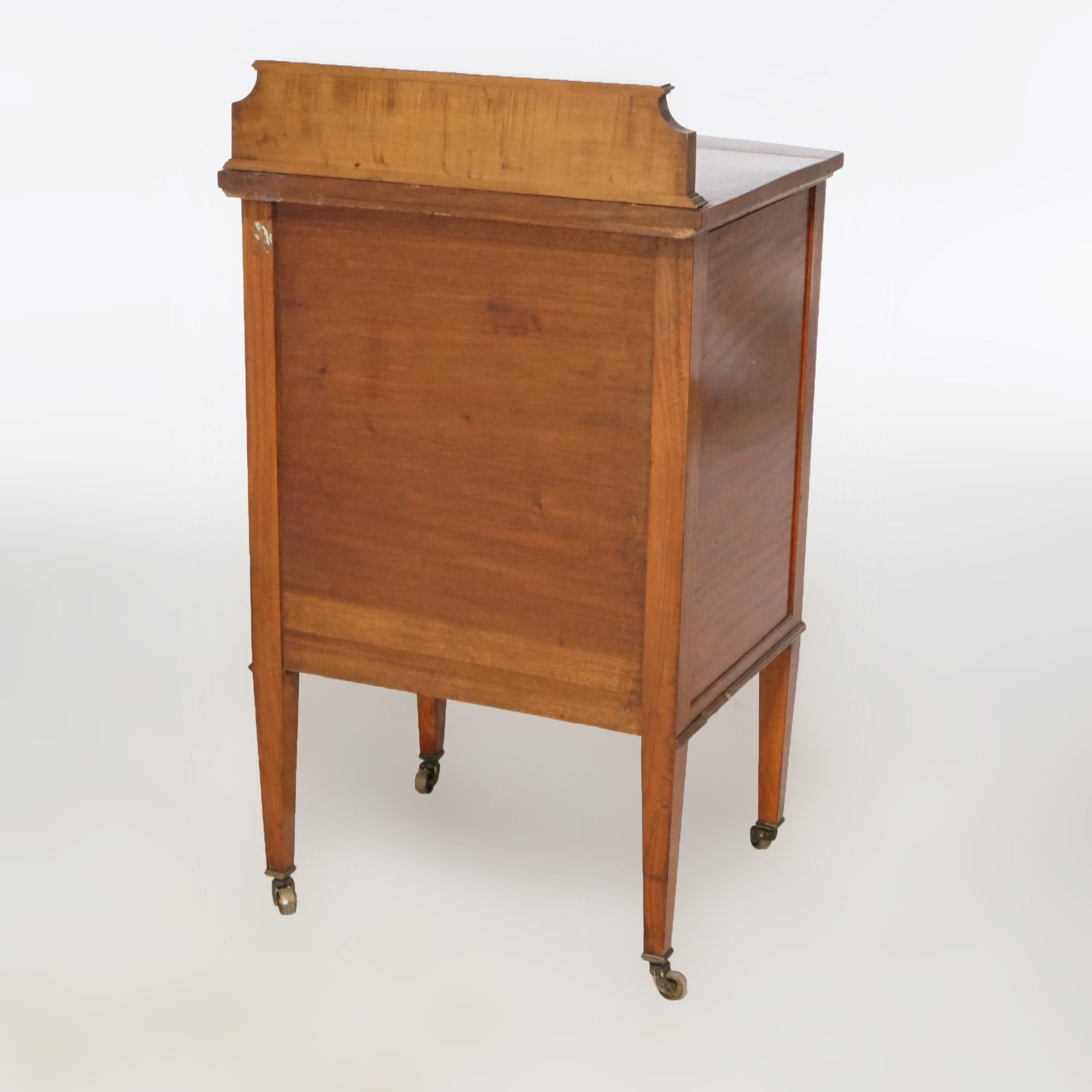 Antique French Louis XVI Satinwood Bow Front Side Table with Cabinet, circa 1920 For Sale 4