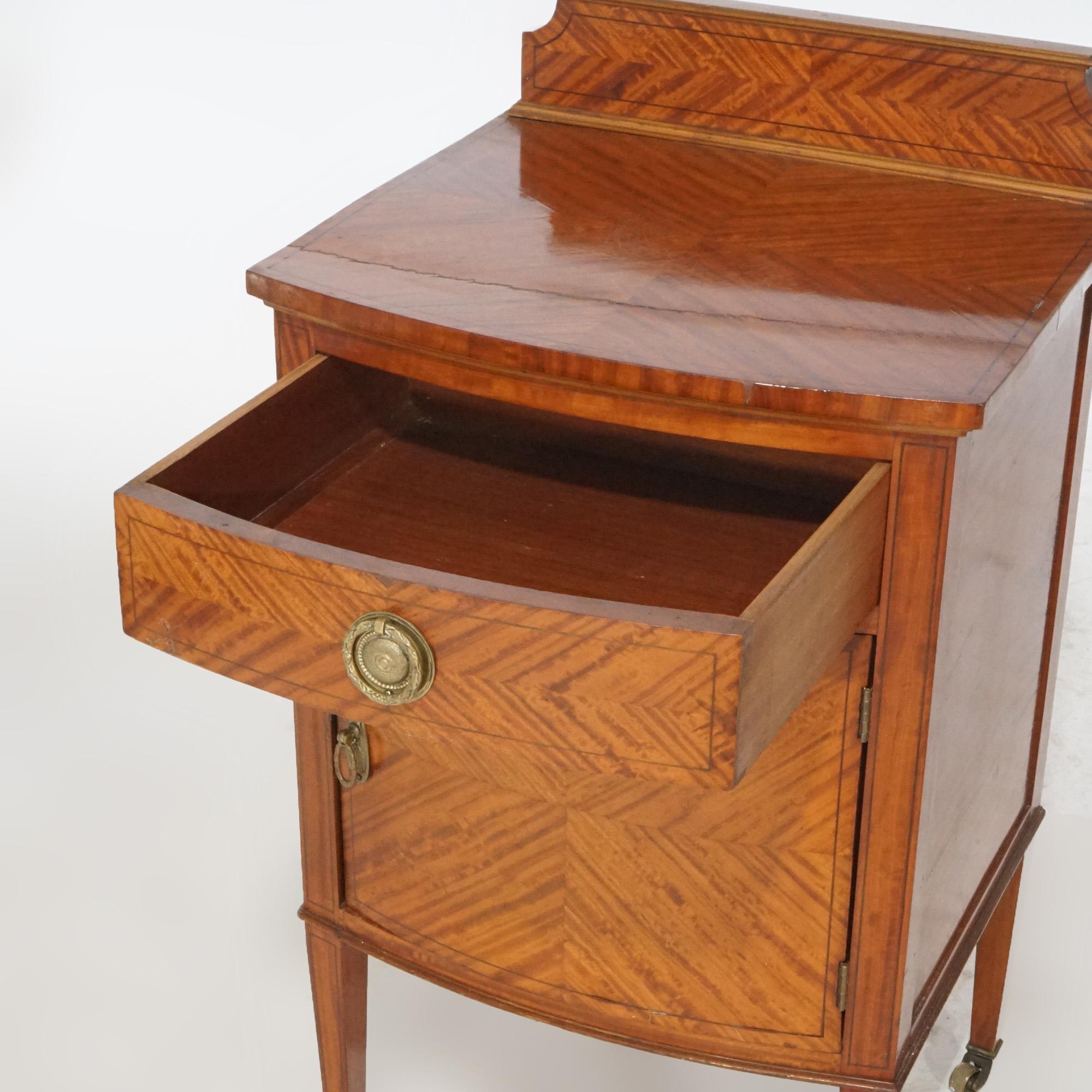 Antique French Louis XVI Satinwood Bow Front Side Table with Cabinet, circa 1920 For Sale 5