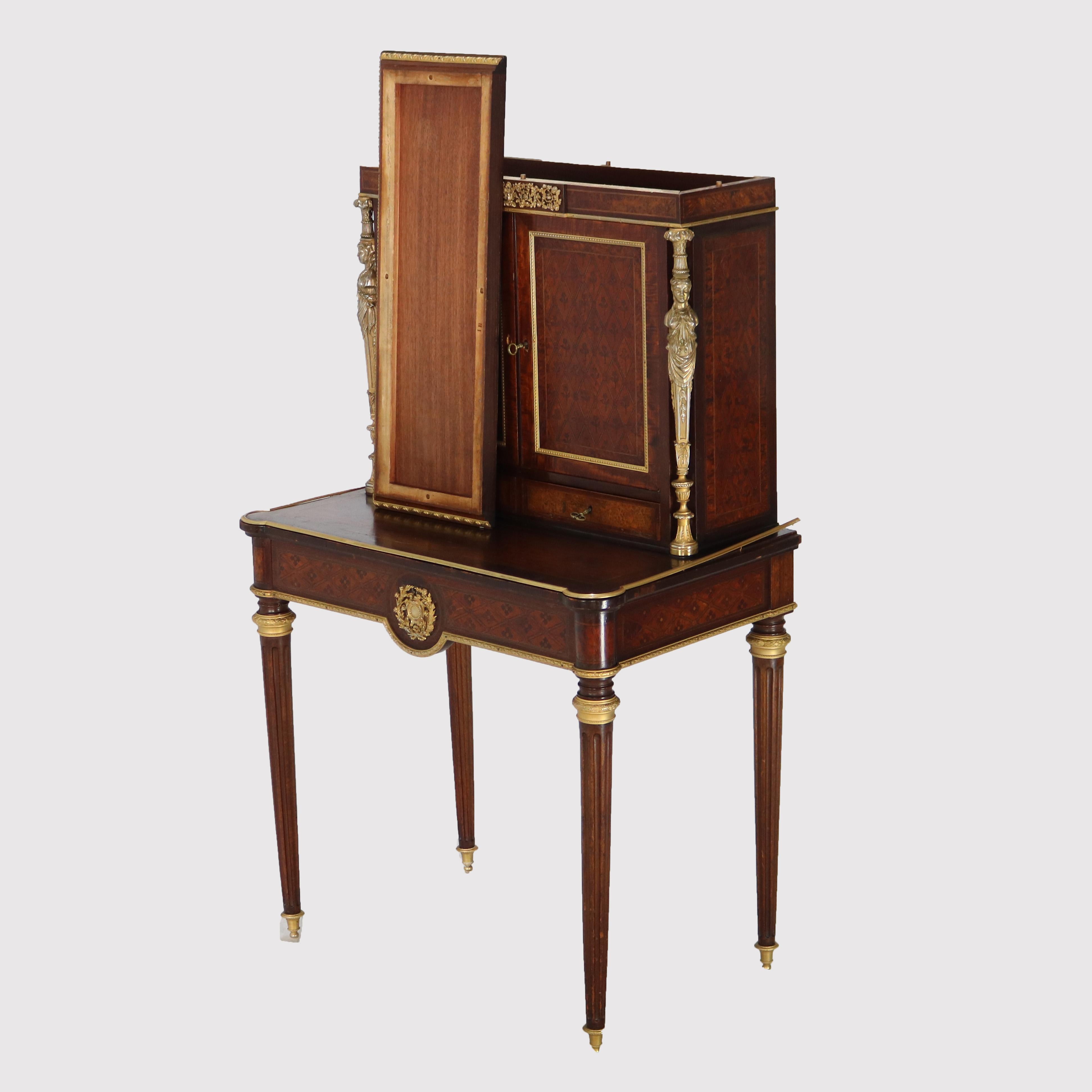 Ancien bureau secrétaire de dame Louis XVI en bois de satin, bois de roi et bois de rose 8