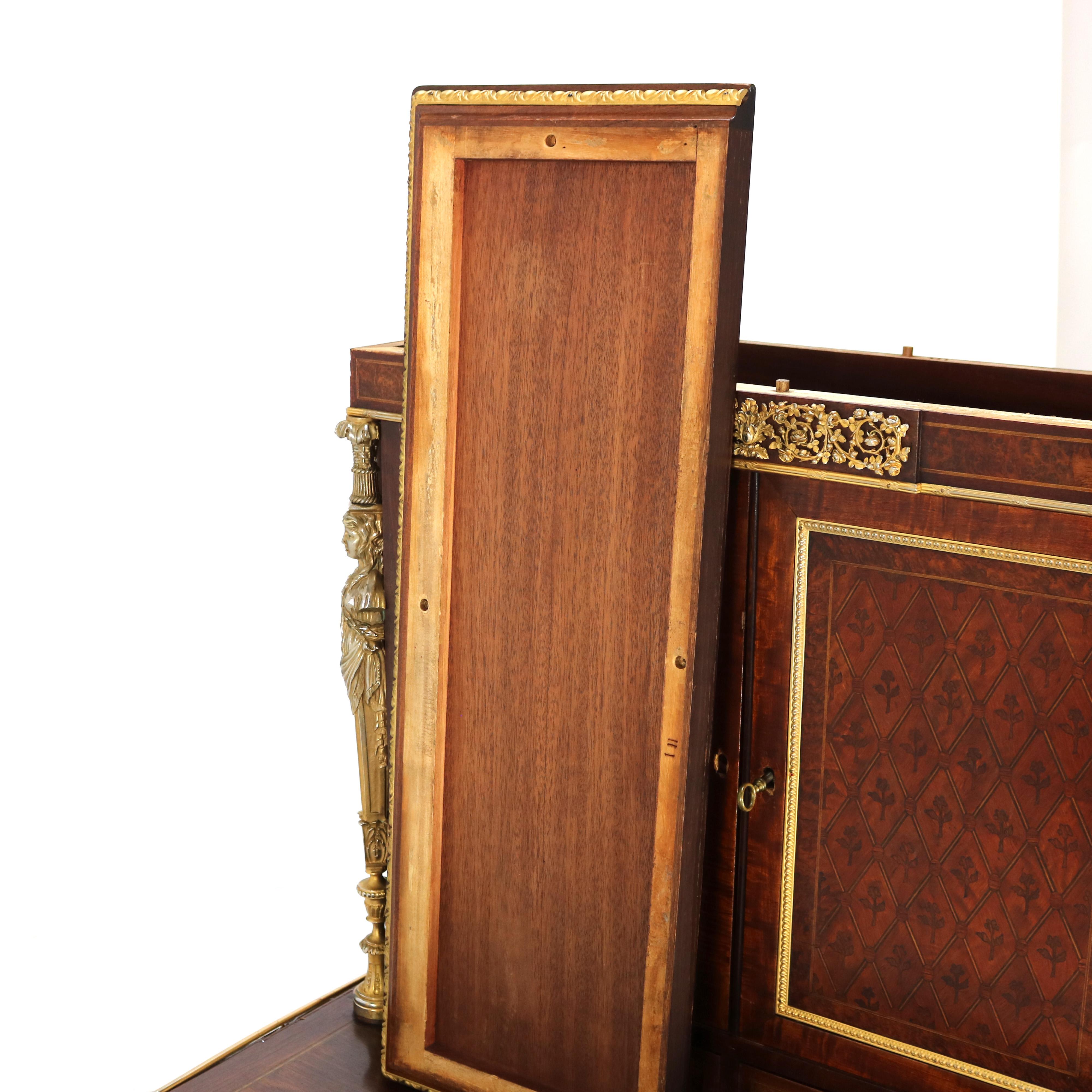 Ancien bureau secrétaire de dame Louis XVI en bois de satin, bois de roi et bois de rose 10