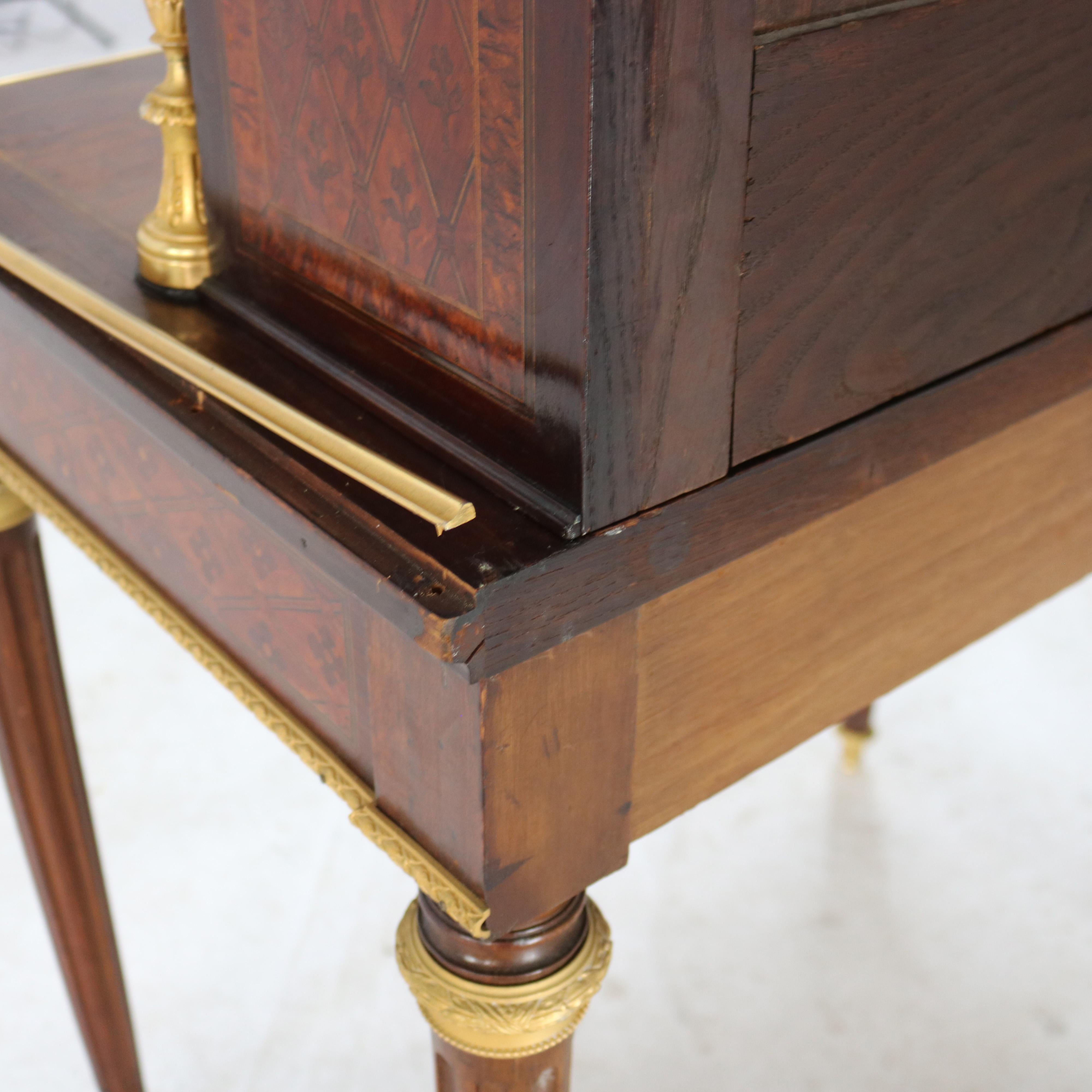 Ancien bureau secrétaire de dame Louis XVI en bois de satin, bois de roi et bois de rose 13