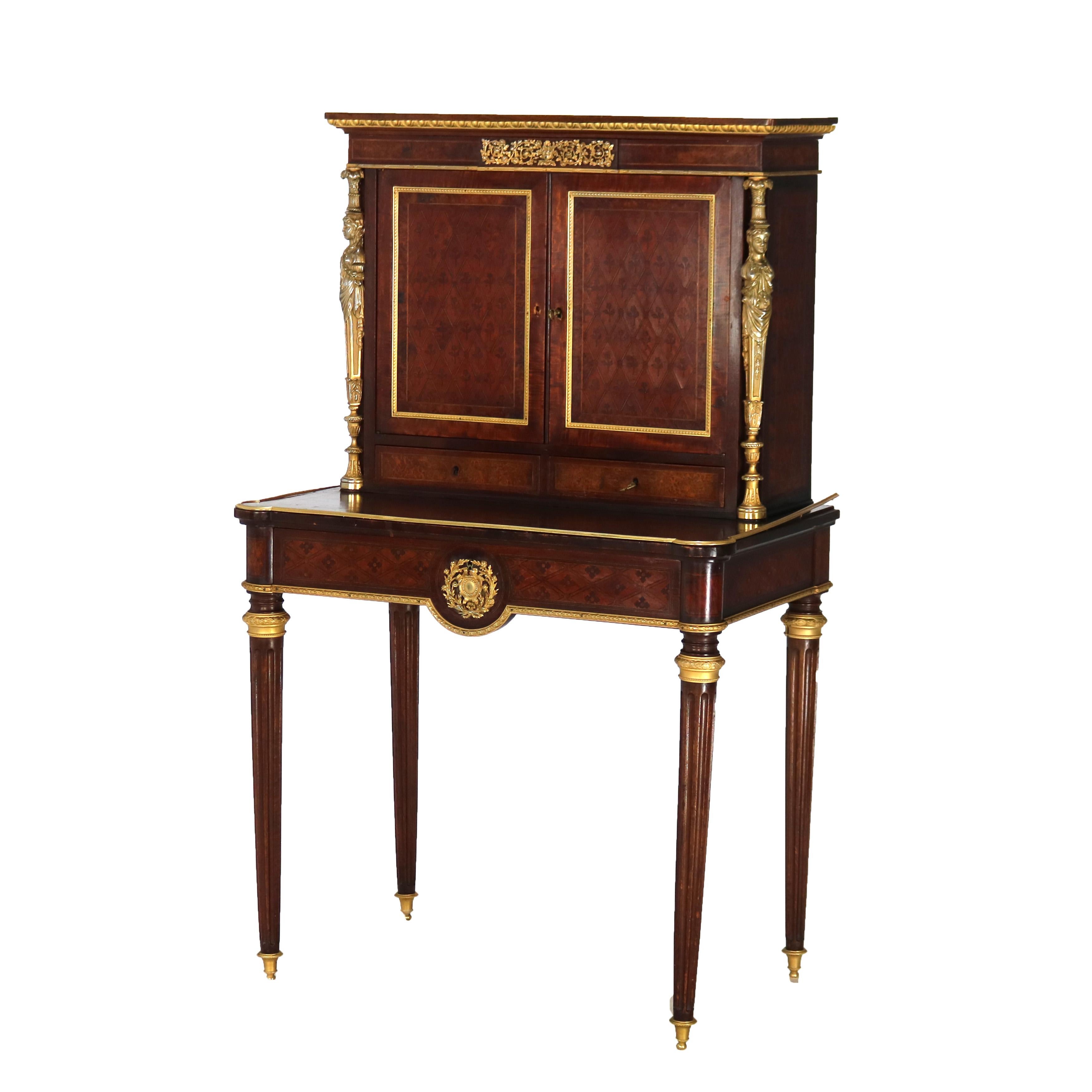 Ancien bureau secrétaire de dame Louis XVI en bois de satin, bois de roi et bois de rose Bon état à Big Flats, NY
