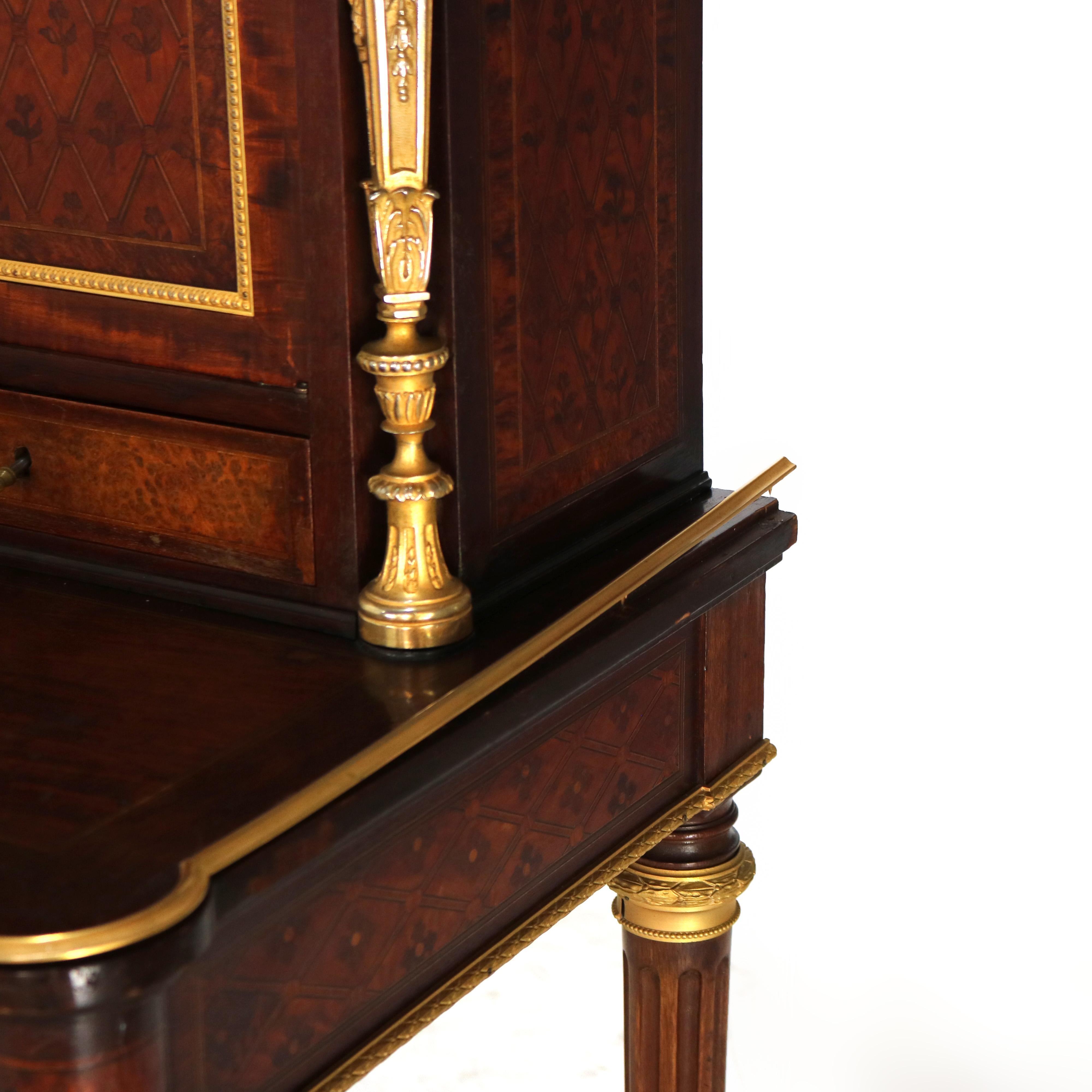 XIXe siècle Ancien bureau secrétaire de dame Louis XVI en bois de satin, bois de roi et bois de rose