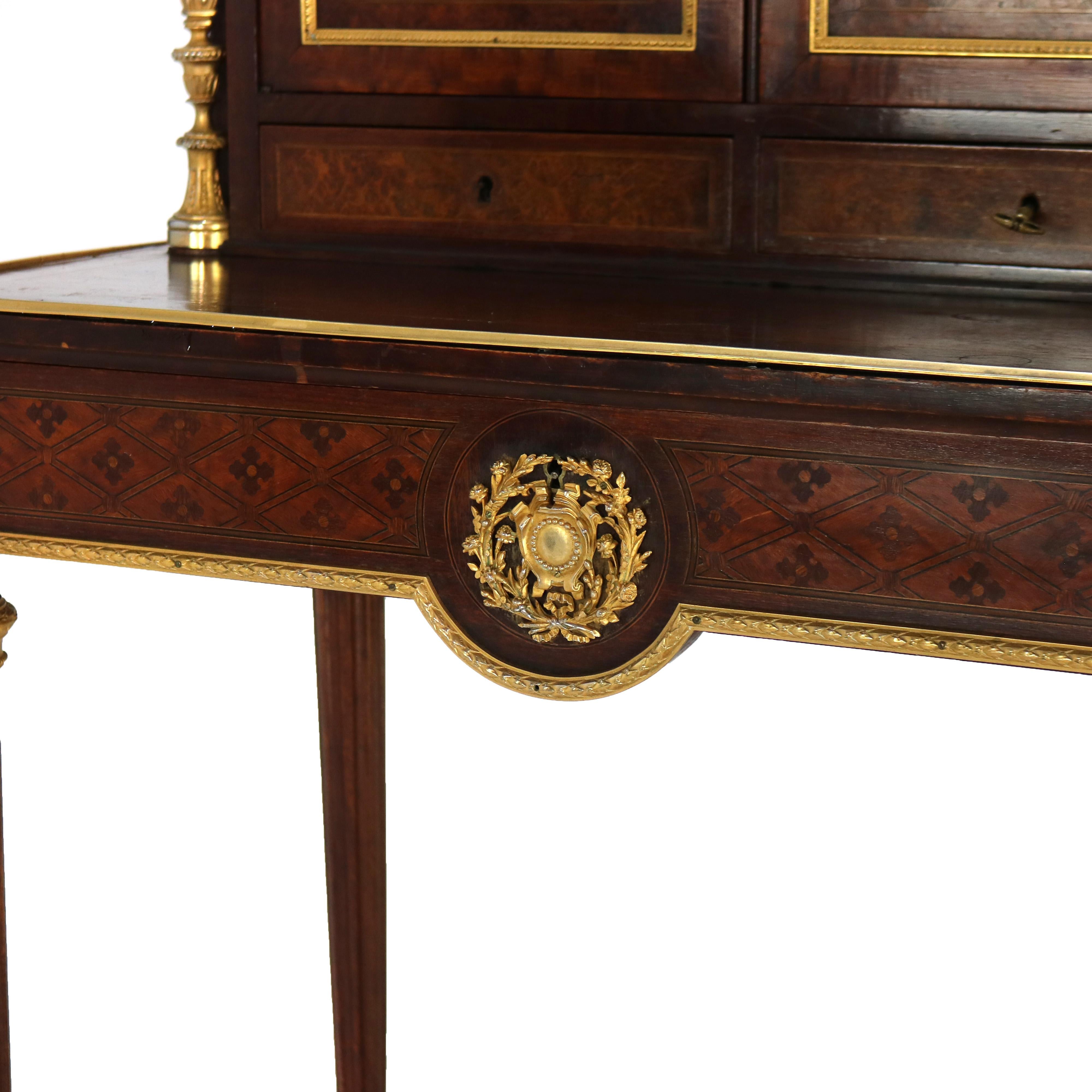 Ancien bureau secrétaire de dame Louis XVI en bois de satin, bois de roi et bois de rose 2