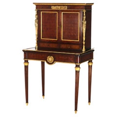 Ancien bureau secrétaire de dame Louis XVI en bois de satin, bois de roi et bois de rose